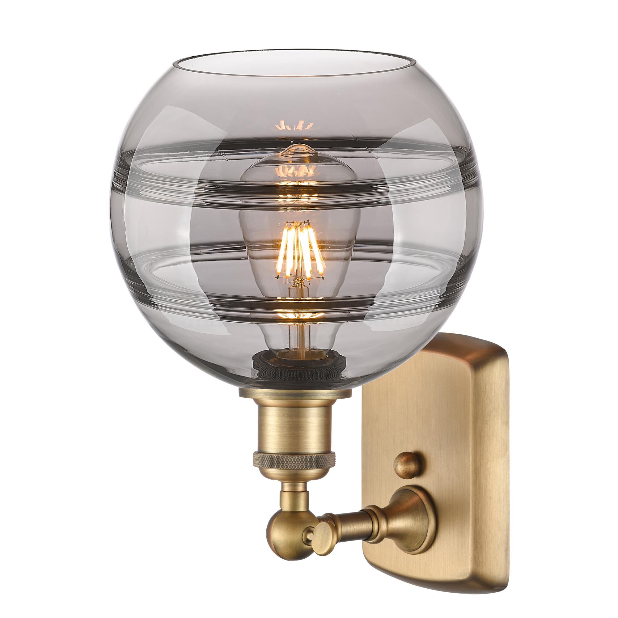 Shown in Brushed Brass finish and Light Smoke glass