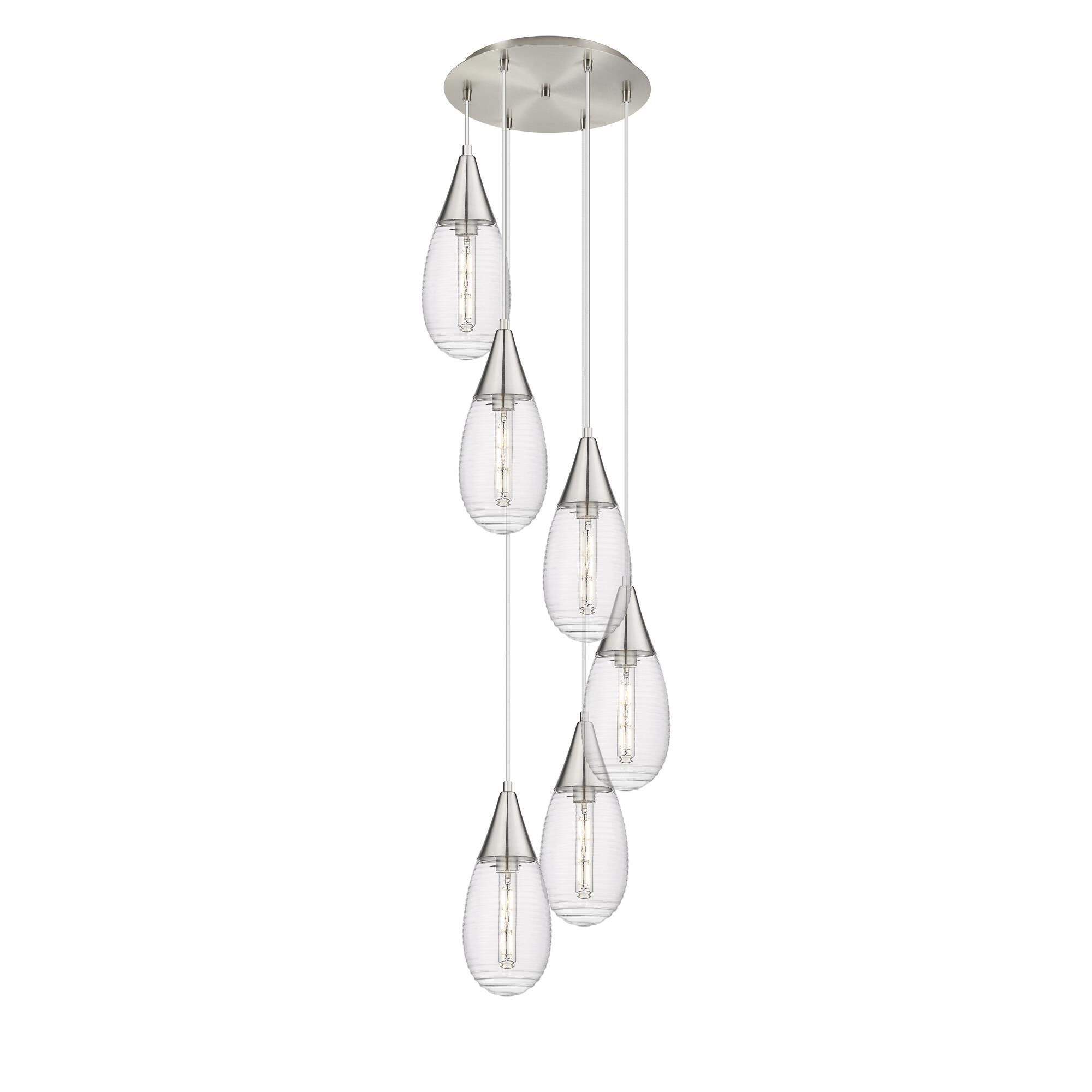 Shown in Brushed Satin Nickel finish and Striped Clear glass and Striped Clear Glass shade