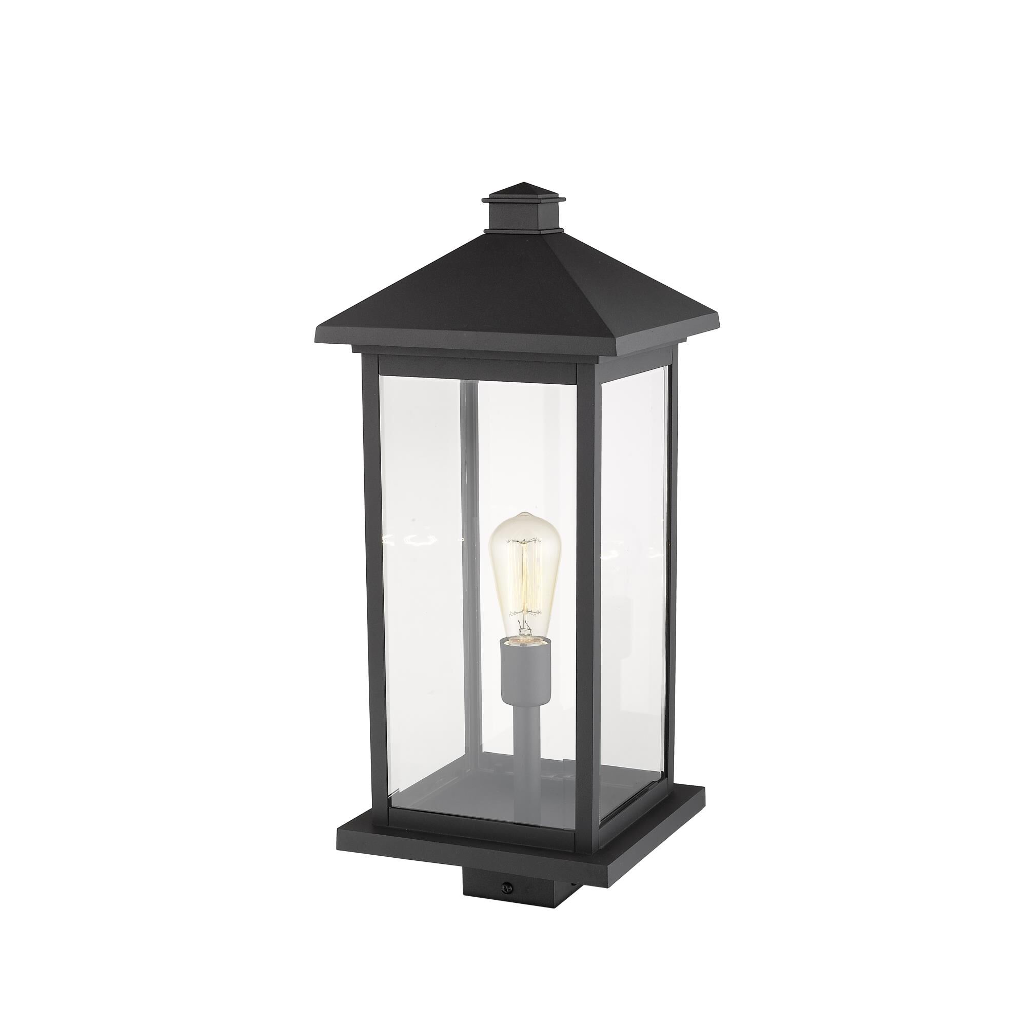 Shown in Black finish and Glass shade