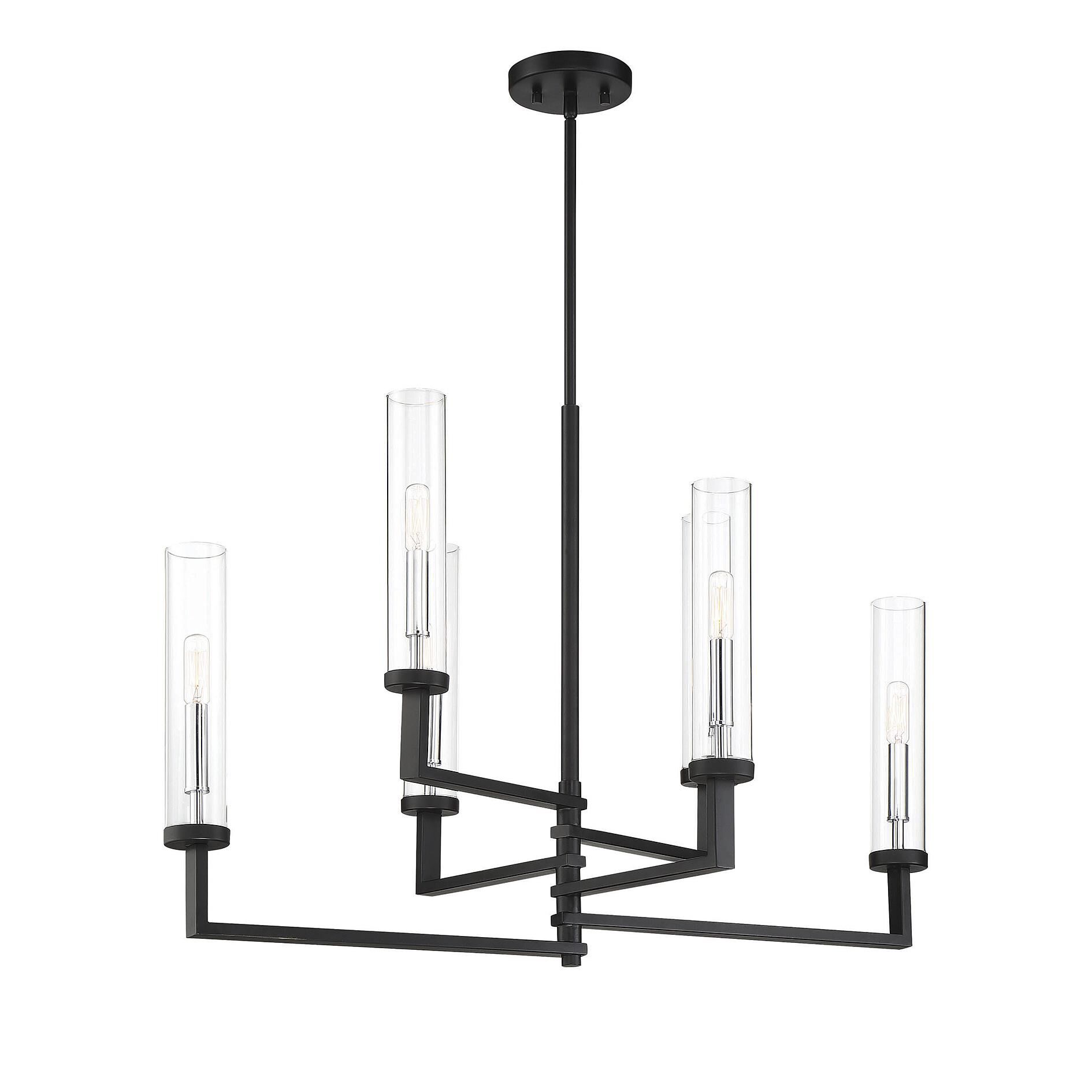 Shown in Matte Black with Polished Chrome Accents finish and Clear glass