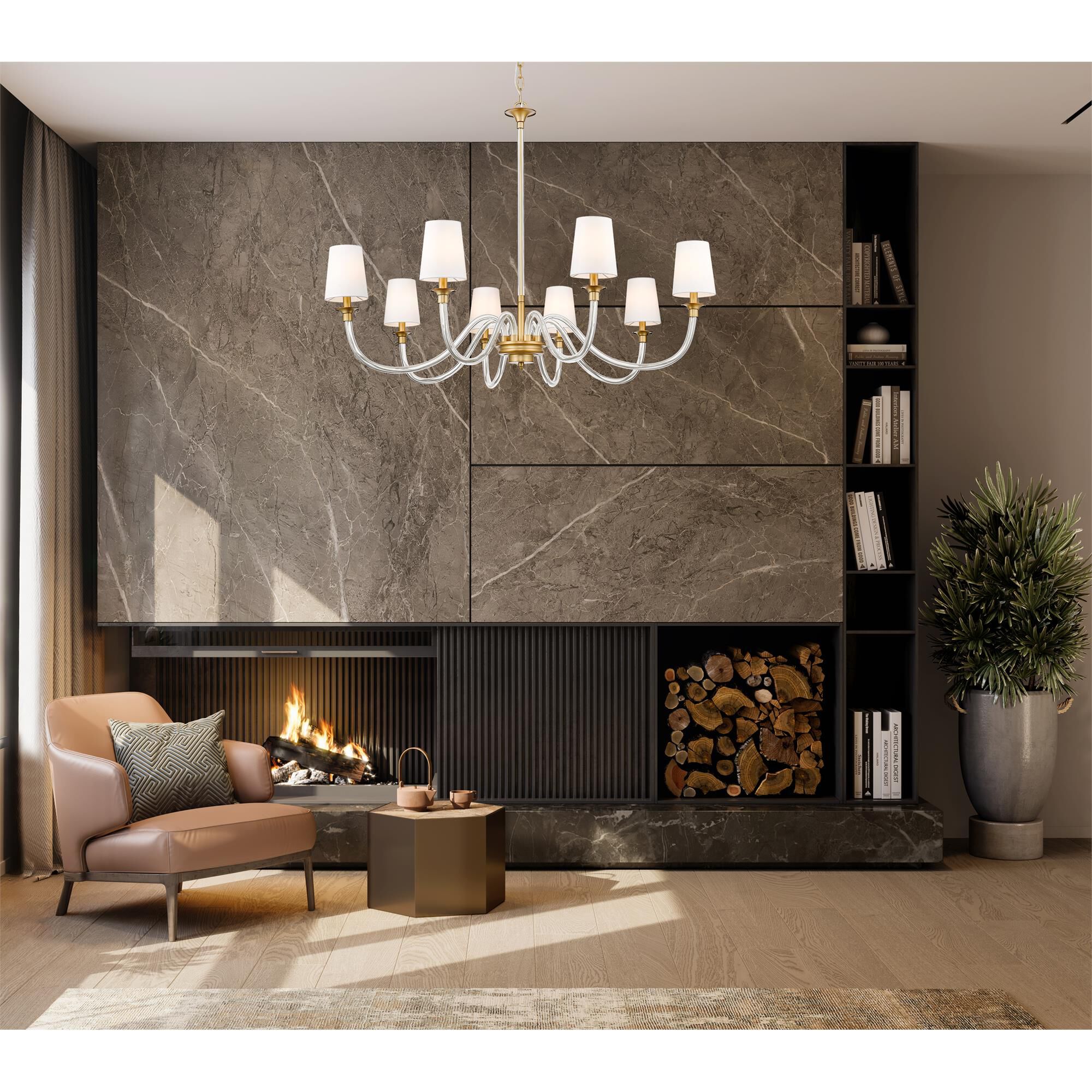 Shown in Rubbed Brass finish and White glass and White shade