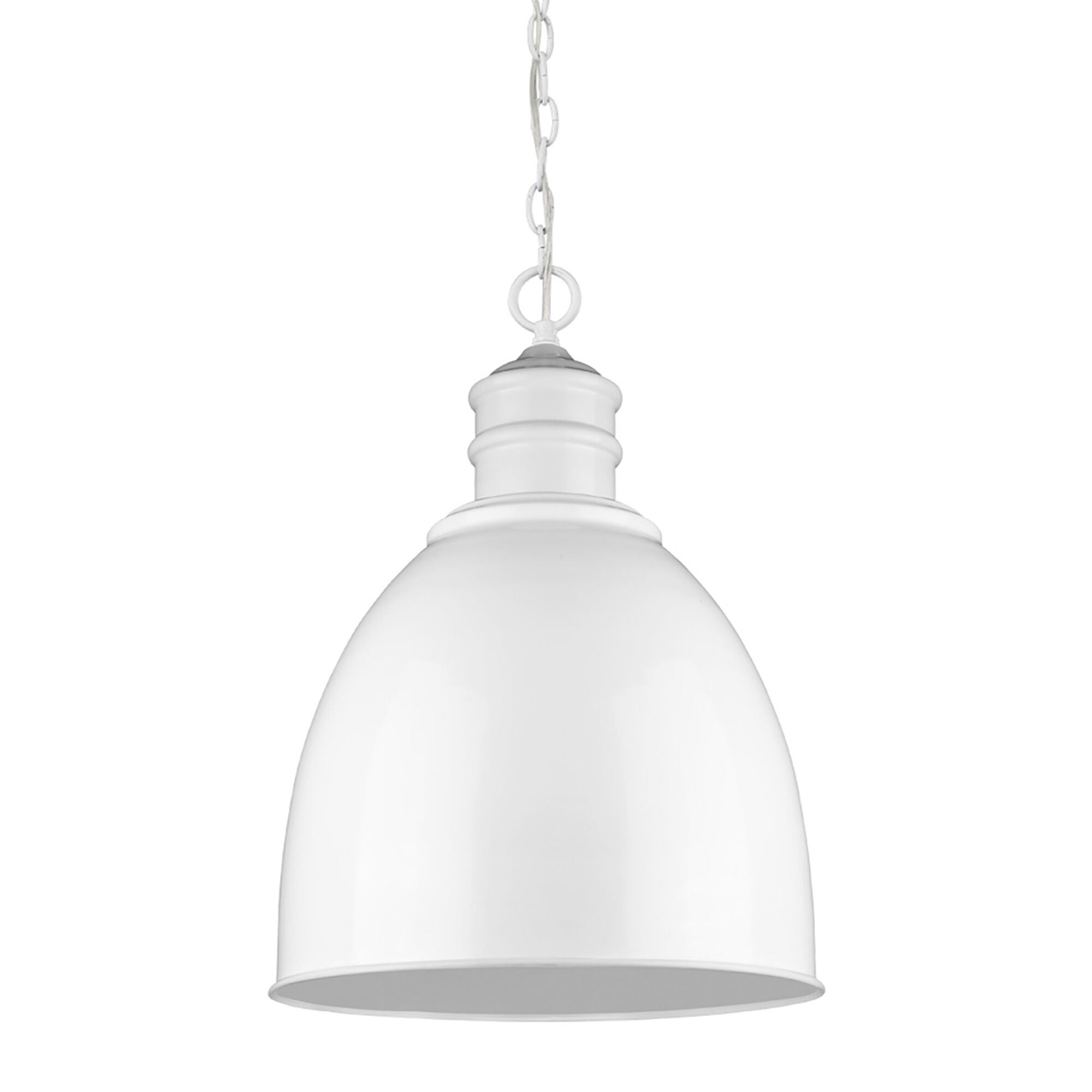 Shown in White finish and White glass and Gloss White Dome Shaped Metal shade