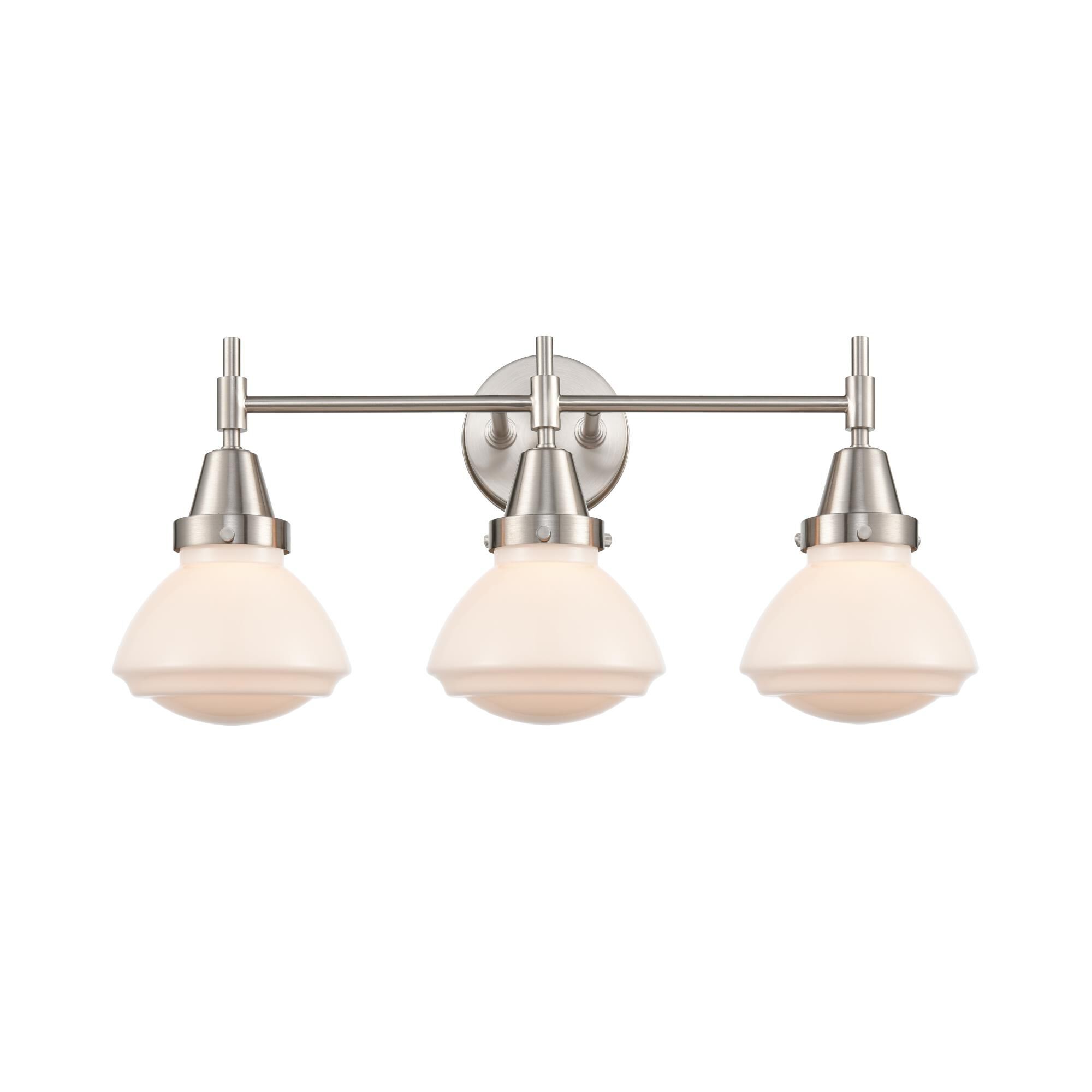 Shown in Satin Nickel finish and Matte White Cased Large Cone glass