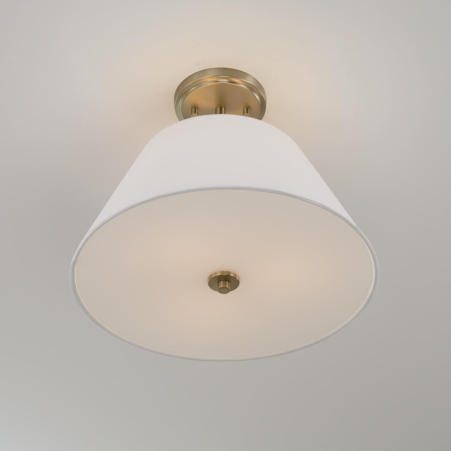 Shown in Matte Brass finish and Soft White Fabric Bolt-On shade