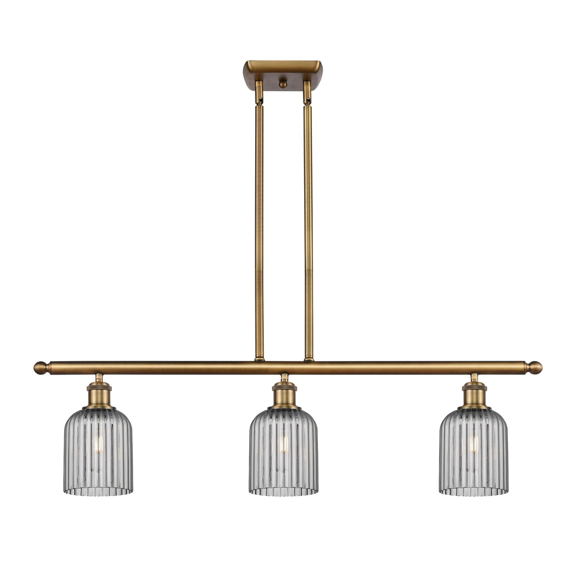 Shown in Brushed Brass finish and Light Smoke shade