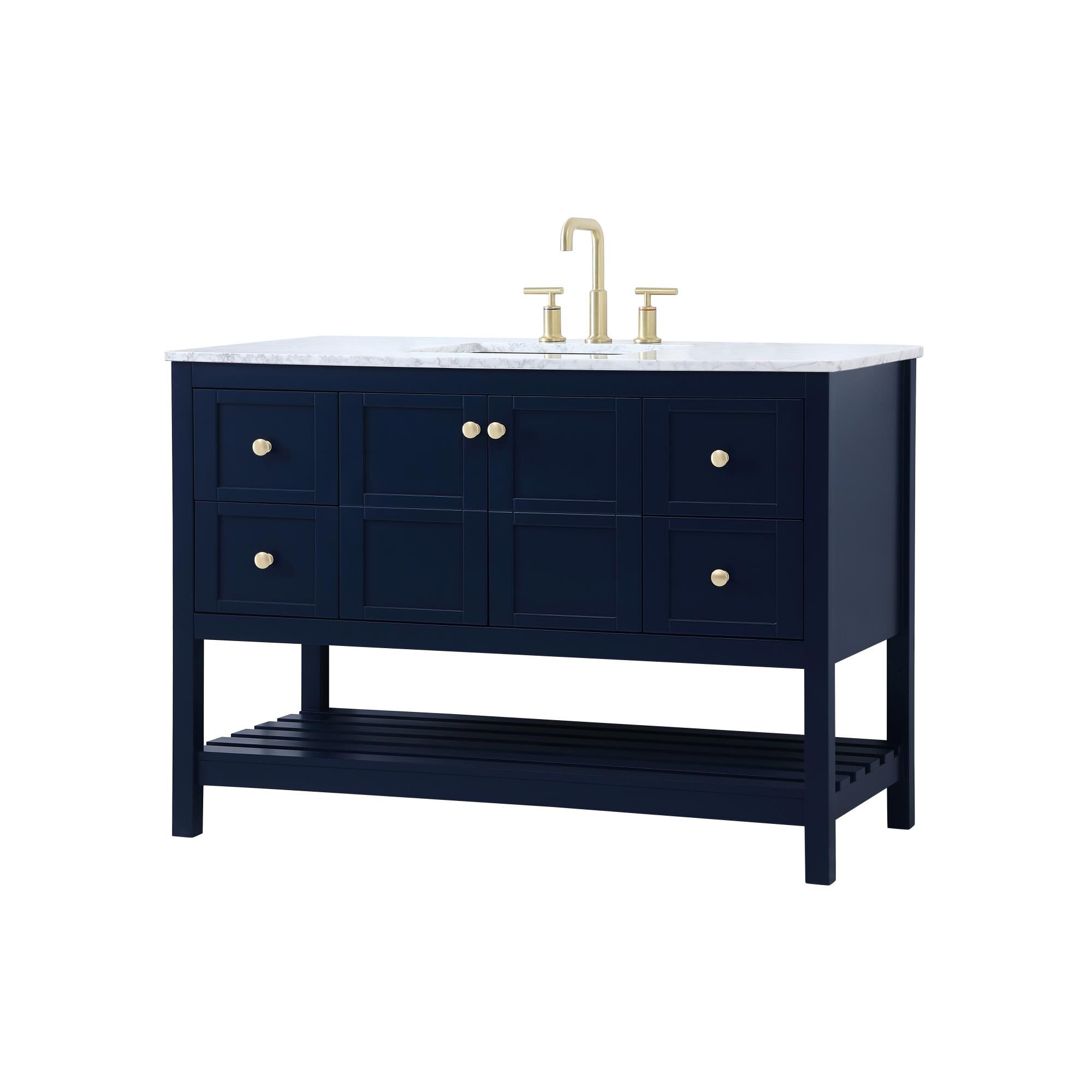 Shown in Blue And Gold With Carrara White Marble finish