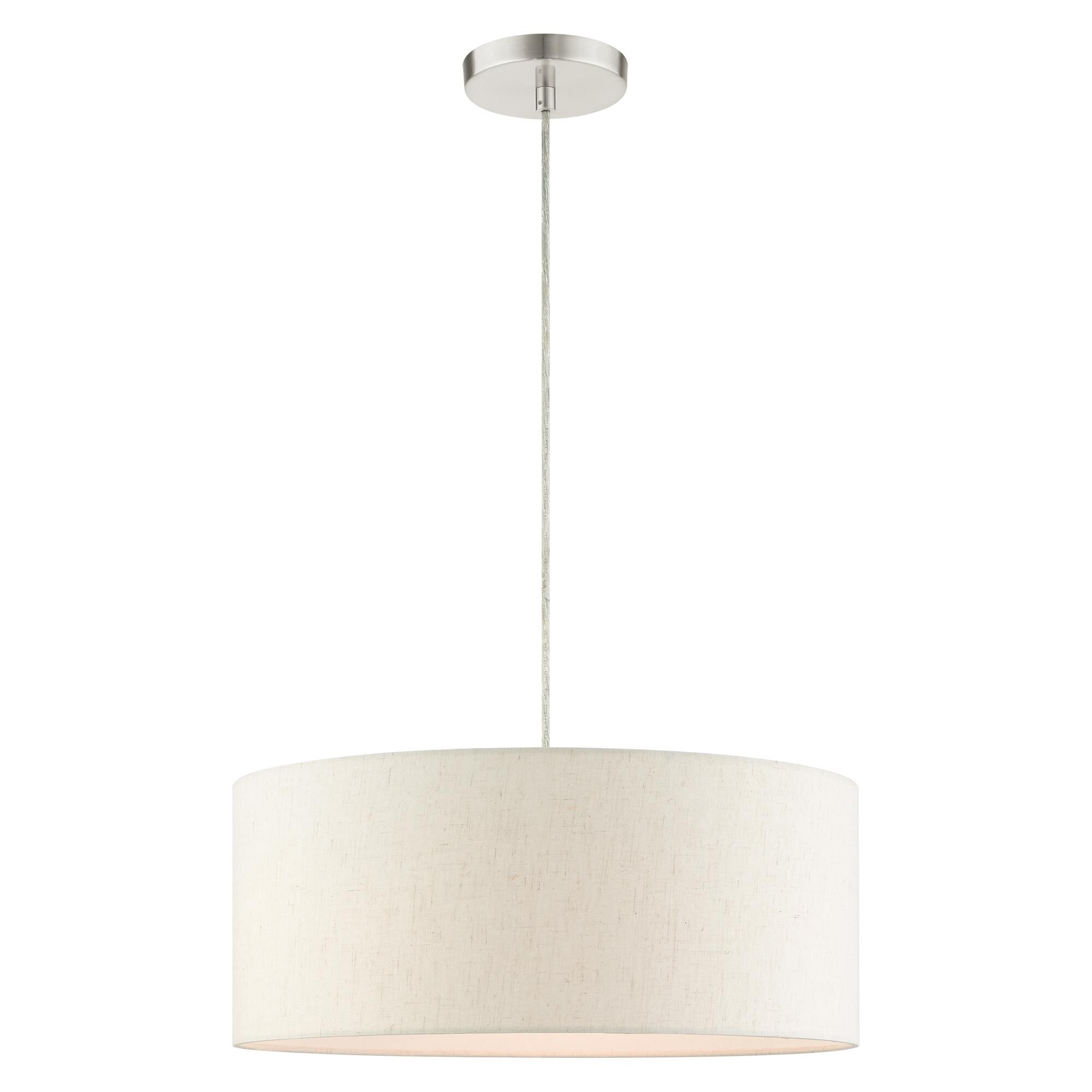 Shown in Brushed Nickel finish and Hand Crafted Hardback  Completely Finished With Oatmeal Color Fabric Outside and White Color Fabr shade