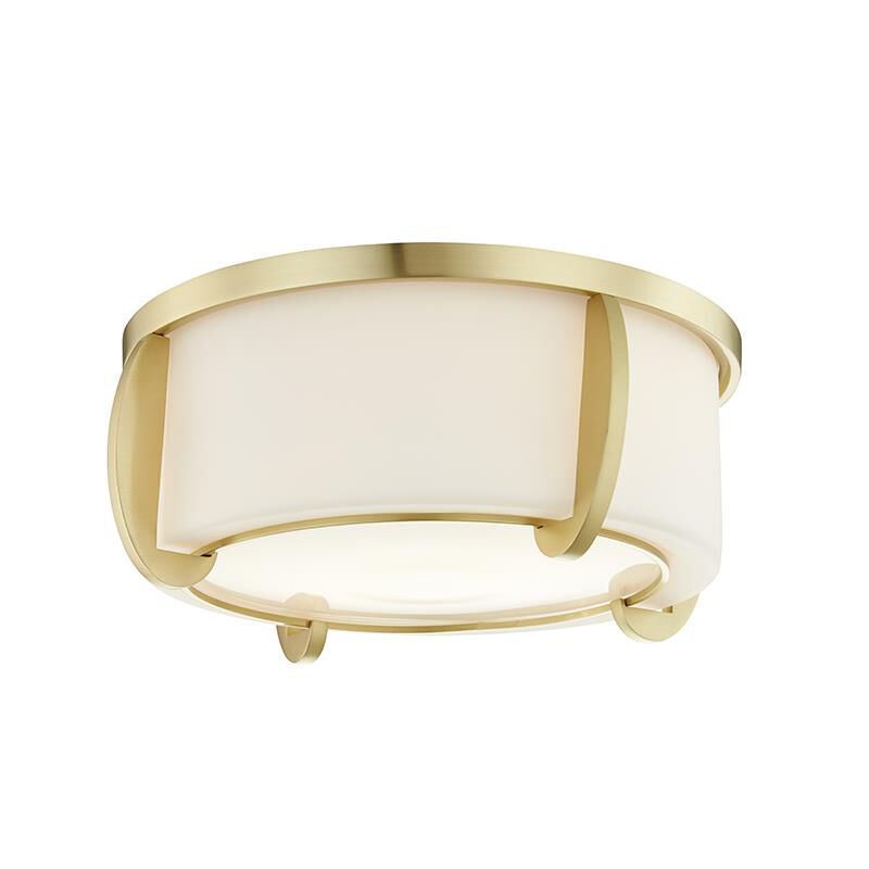 Shown in Aged Brass finish and Opal Glossy glass