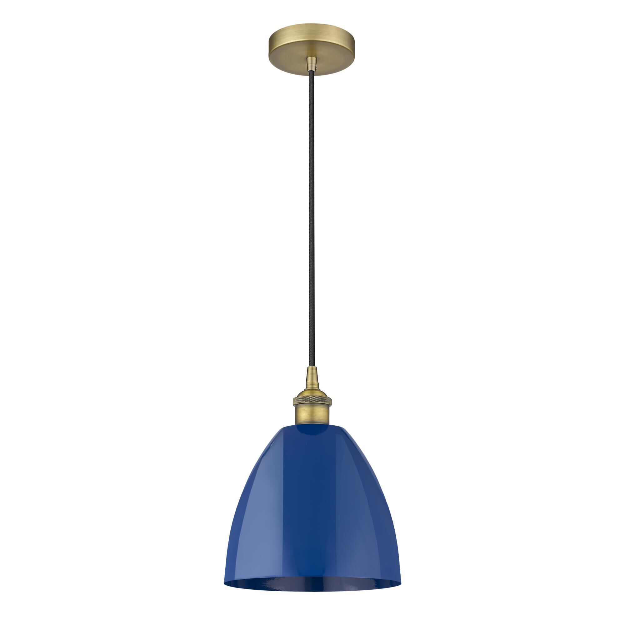 Shown in Brushed Brass finish and Blue Plymouth Dome shade