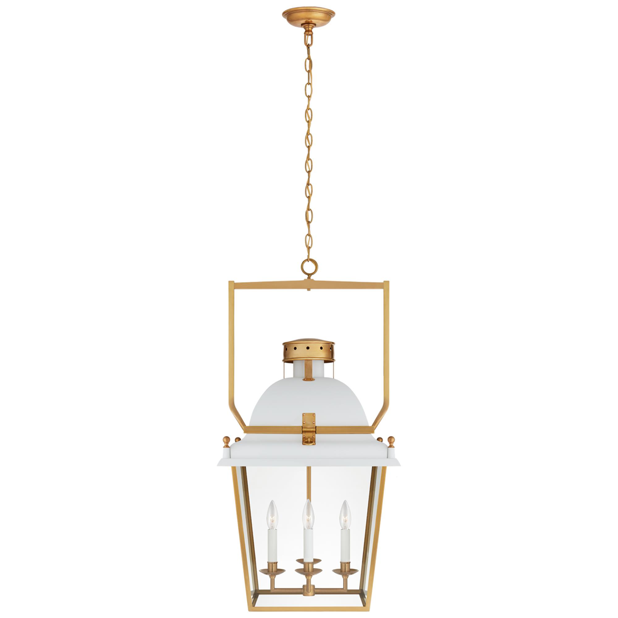 Shown in Matte White And Antique-Burnished Brass finish and Clear glass and Clear Glass shade