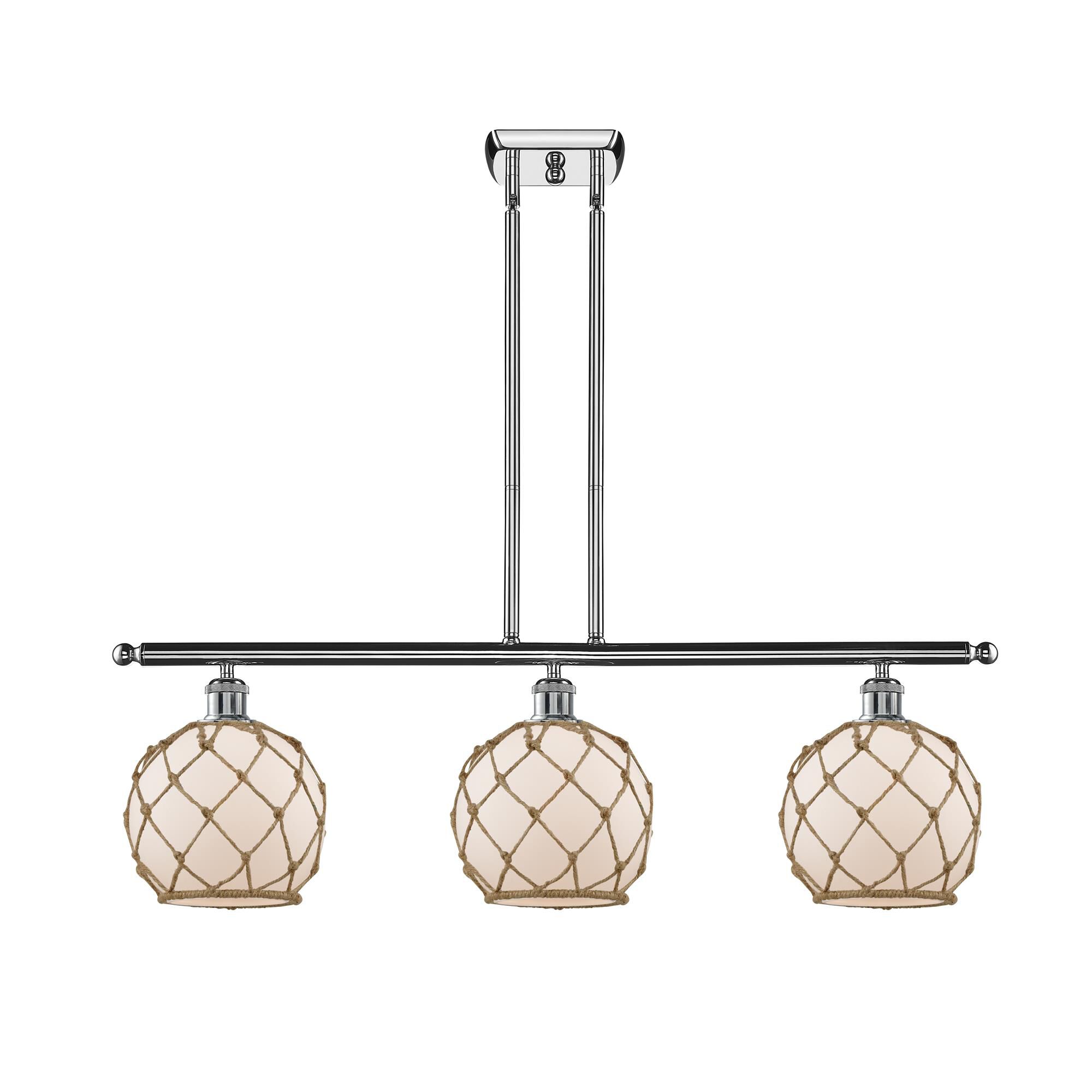 Shown in Polished Chrome finish and White With Black Rope glass