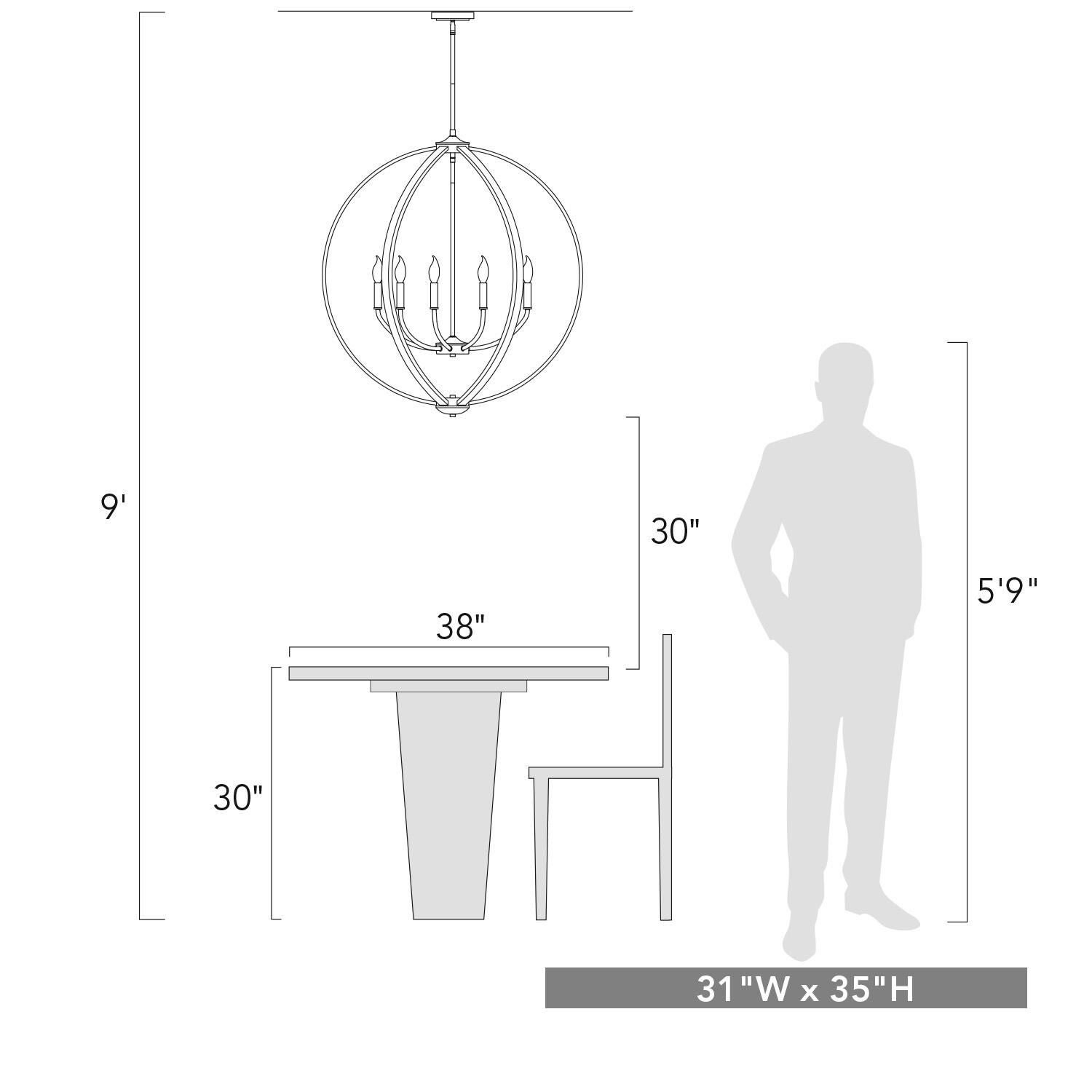 Colson 32 Inch 9 Light Chandelier by Golden Lighting