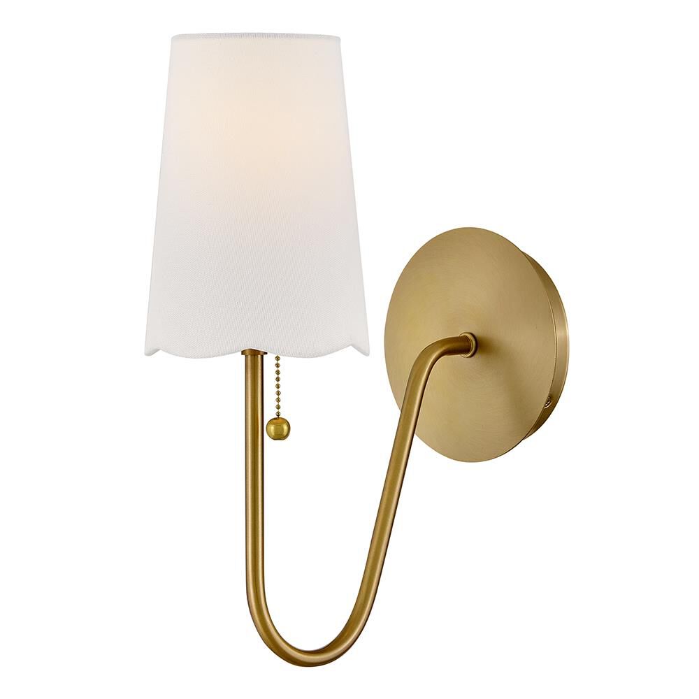 Shown in Lacquered Brass finish and Off-White Linen shade