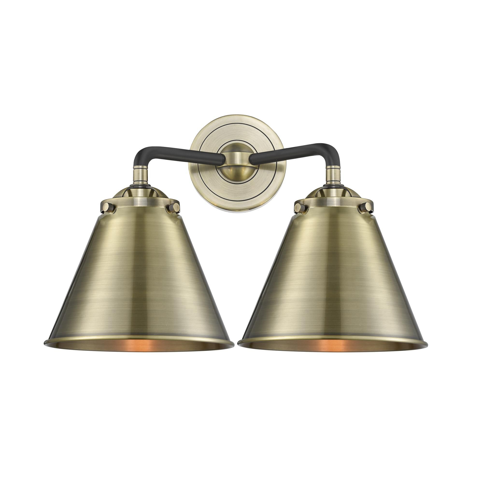 Shown in Black Antique Brass finish and Metal - Antique Brass shade