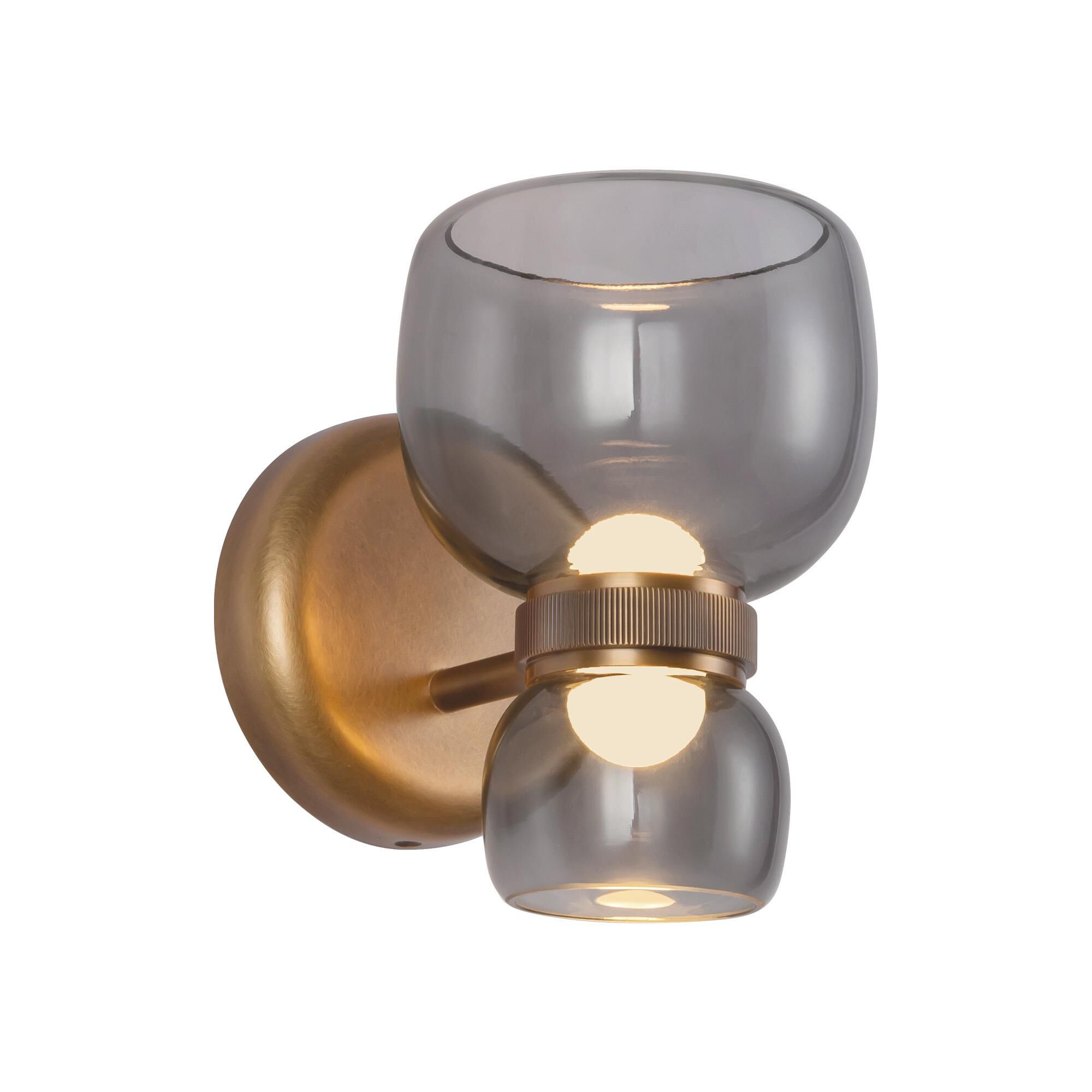 Shown in Vintage Brass finish and Smoked glass