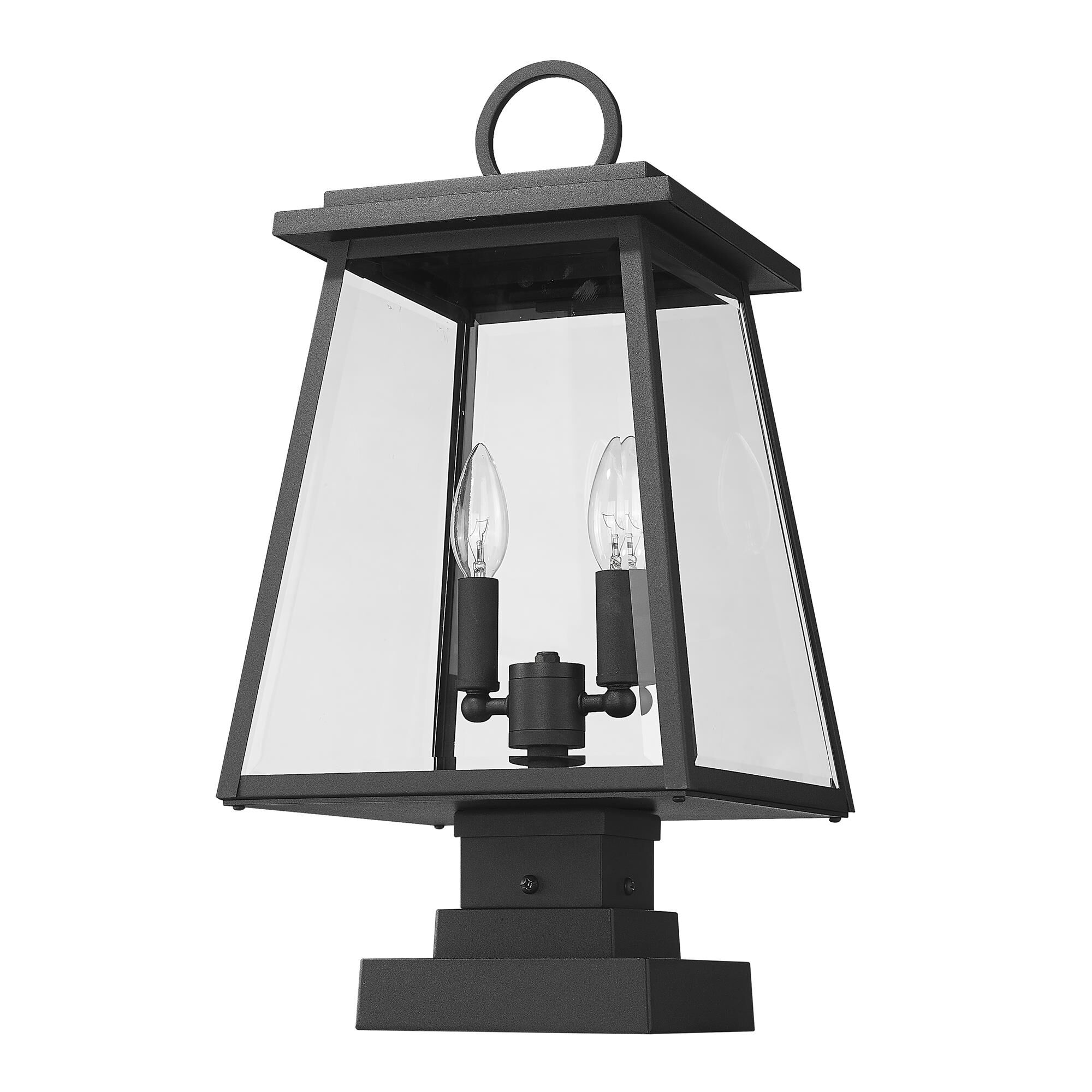 Shown in Black finish and Clear Beveled glass