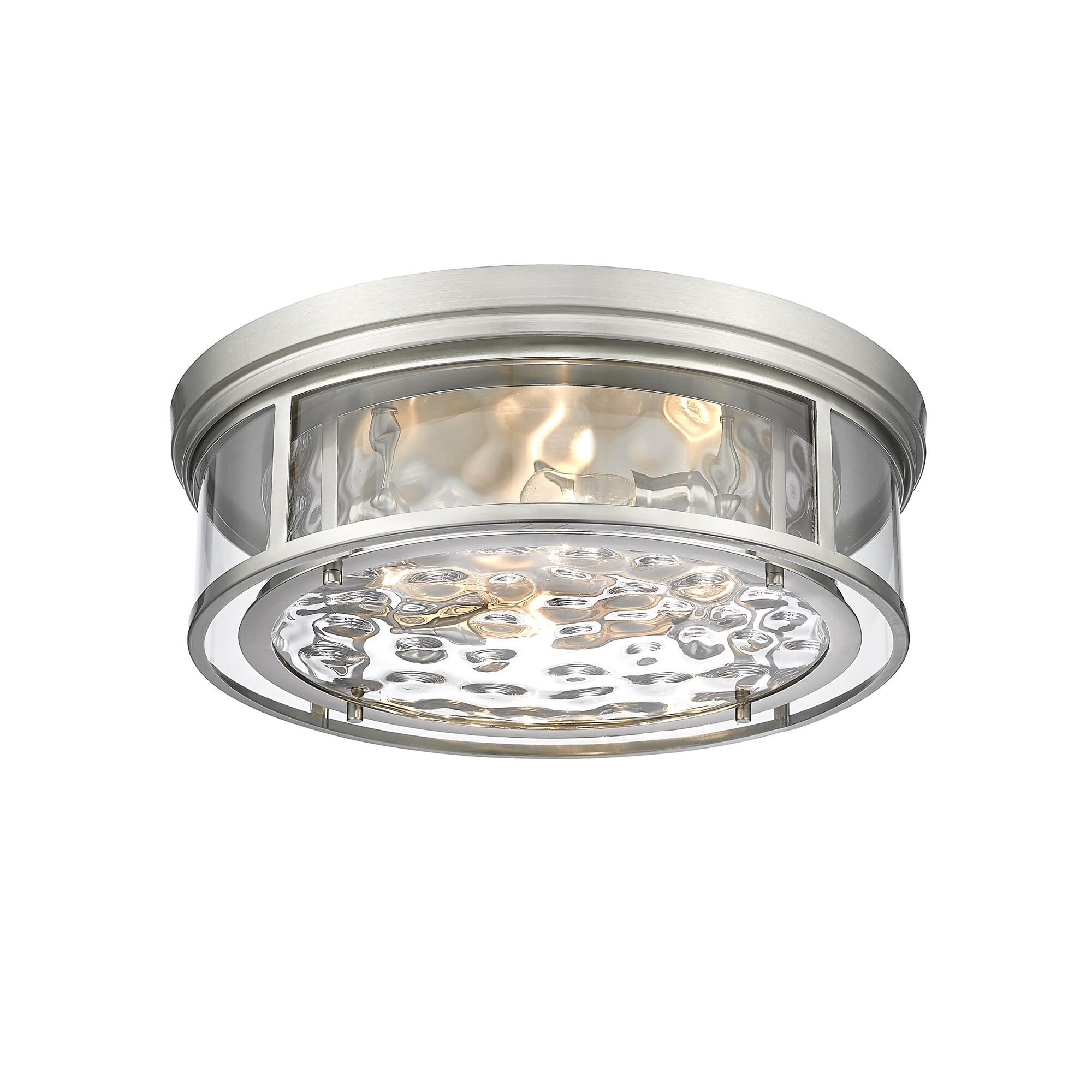 Shown in Brushed Nickel finish and Glass shade