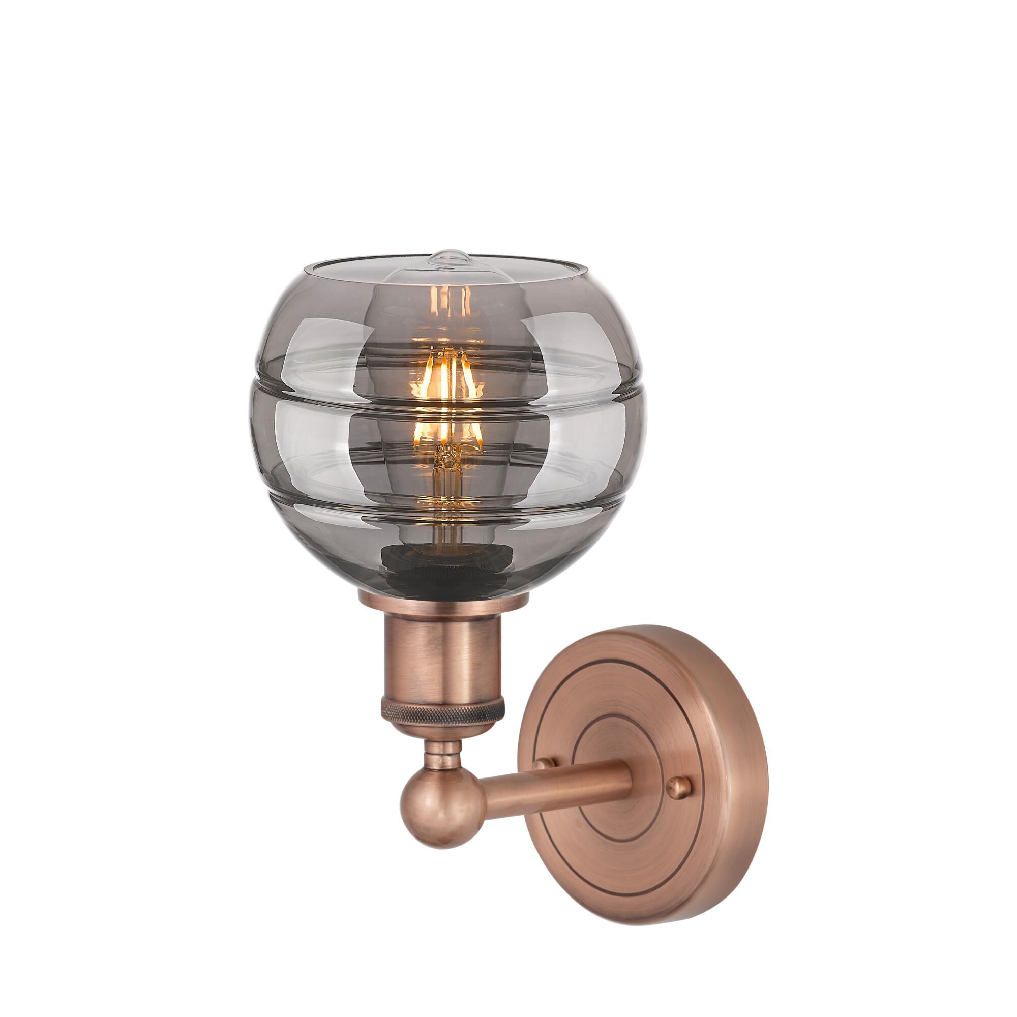 Shown in Antique Copper finish and Light Smoke glass