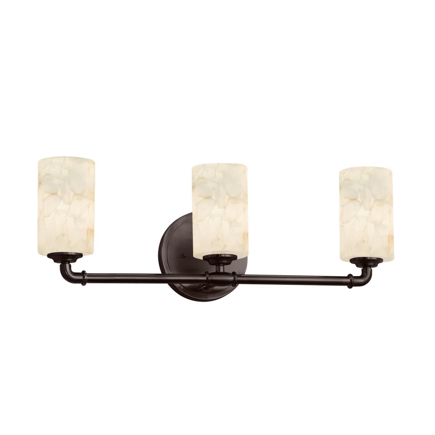 Shown in Dark Bronze finish and Shaved Alabaster Rocks Cast Into Resin glass and Cylinder with Flat Rim accent