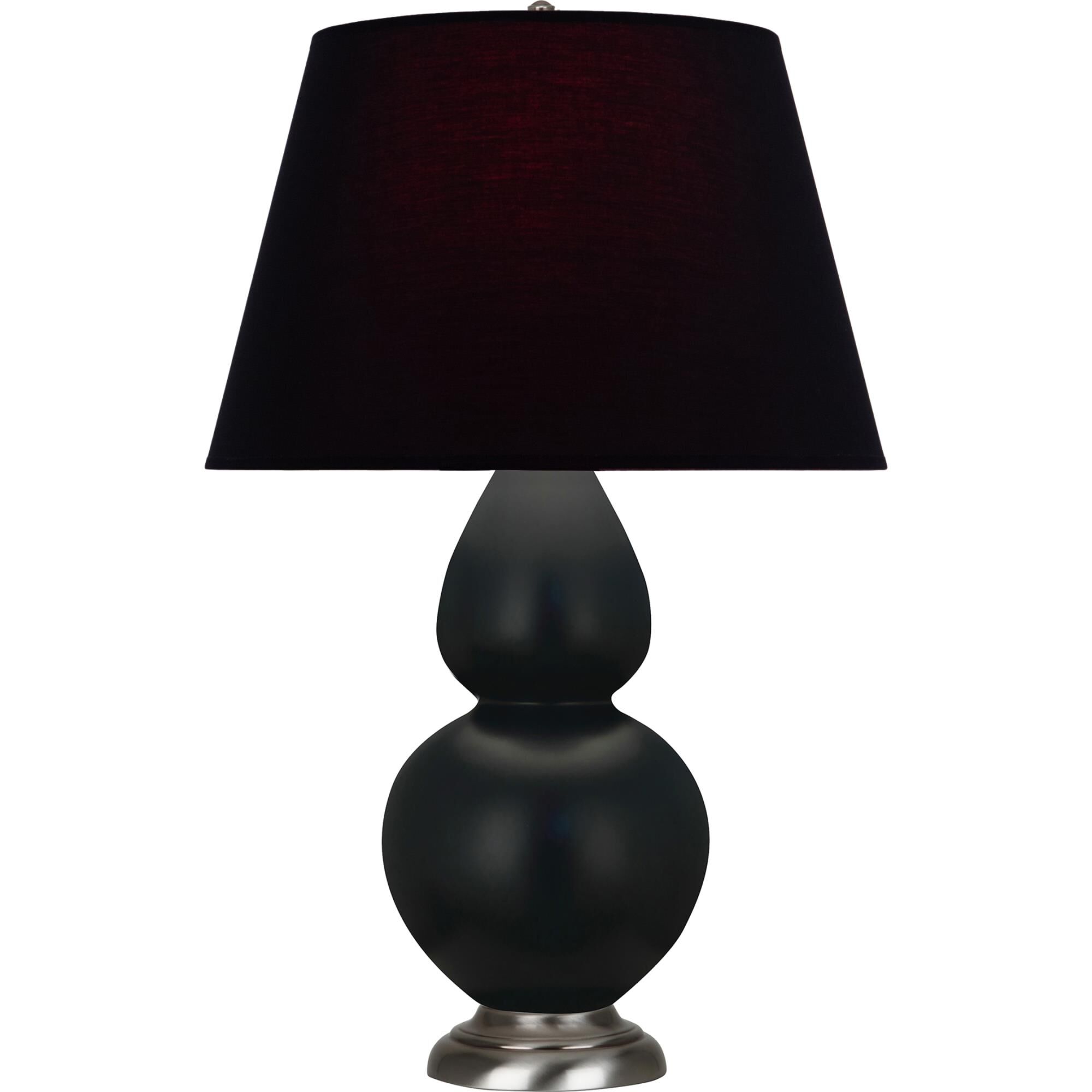 Shown in Matte Obsidian finish and Ink Black with Rose Red Lining shade and Antique Silver accent