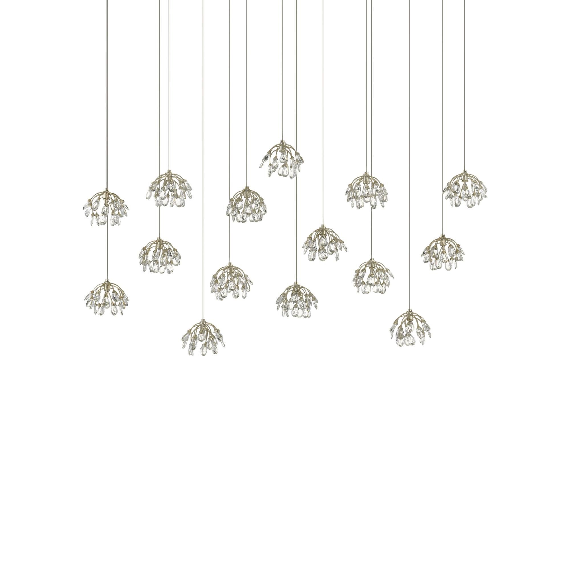 Shown in Painted Silver - Contemporary Silver Leaf finish and Crystal - Wrought Iron shade