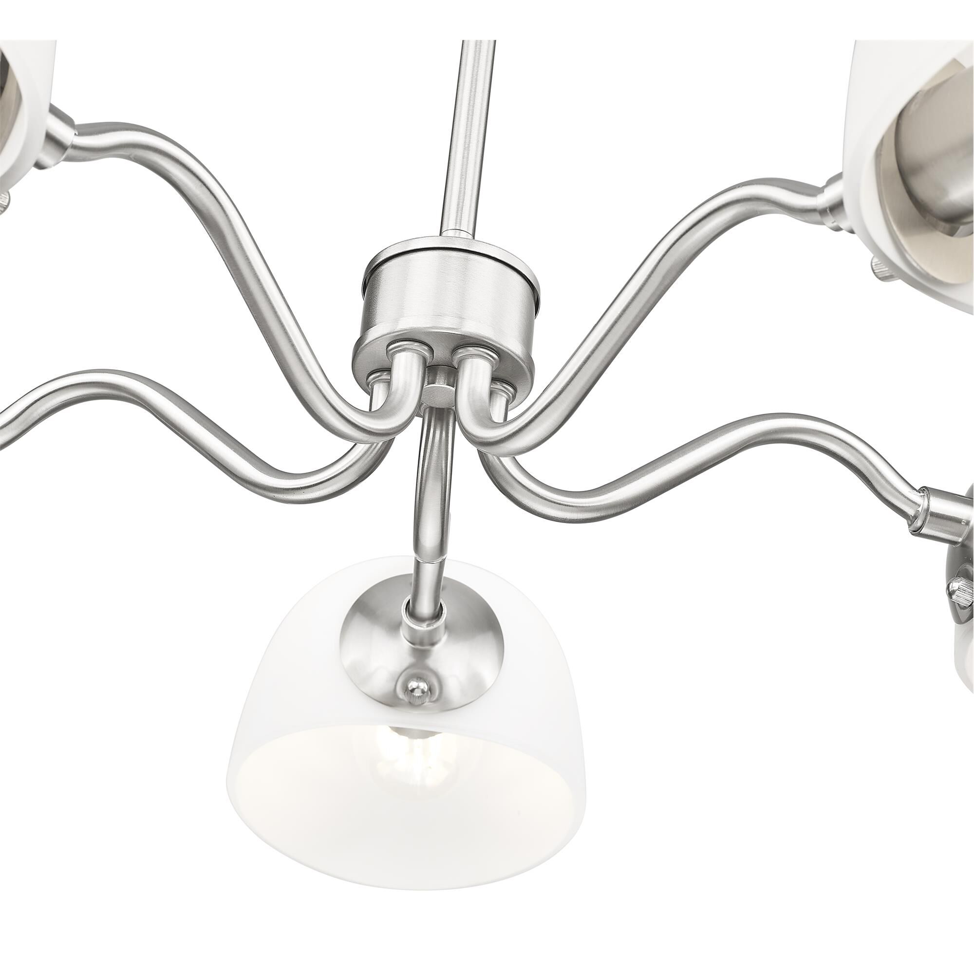 Shown in Brushed Nickel finish and White glass