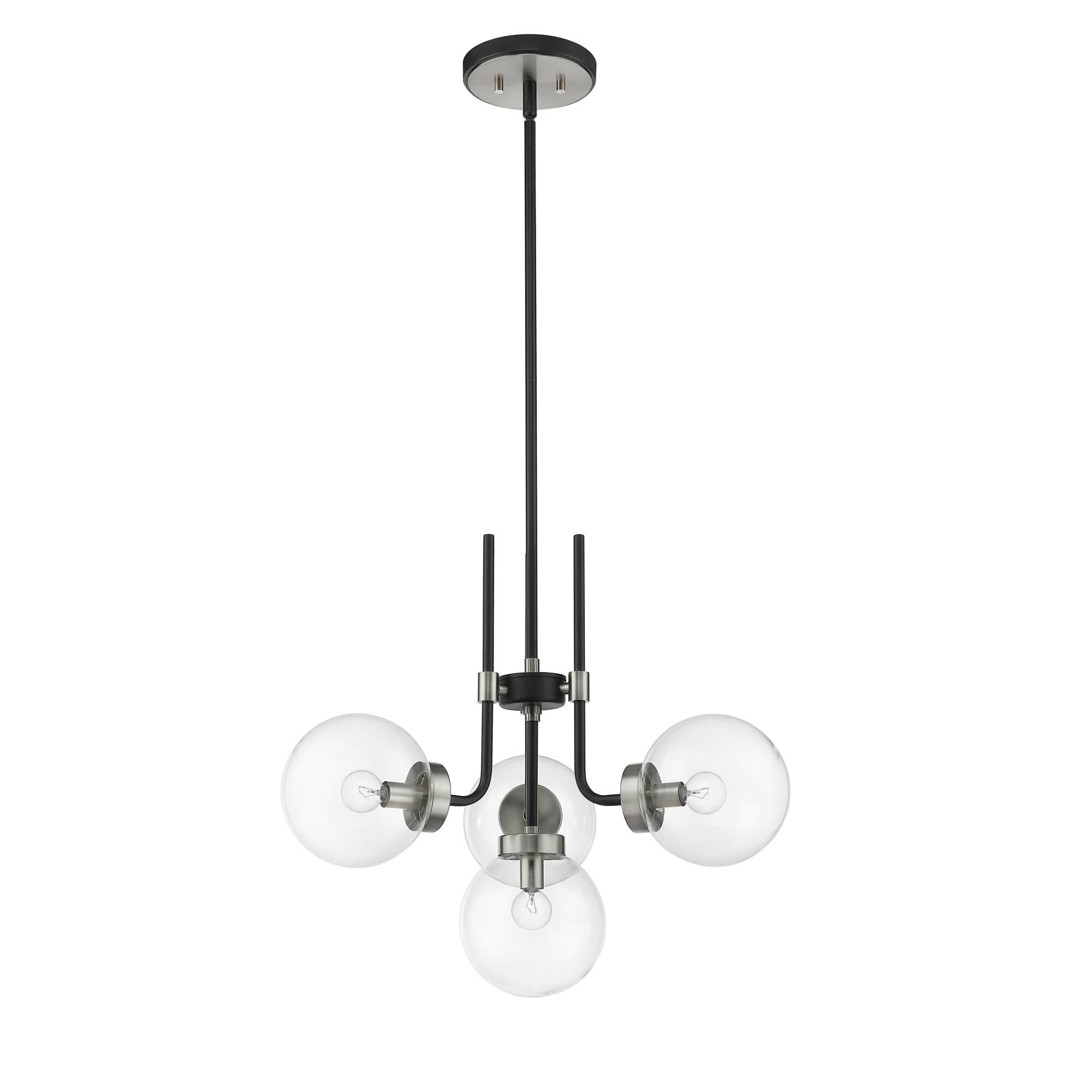 Shown in Matte Black + Brushed Nickel finish and Glass shade