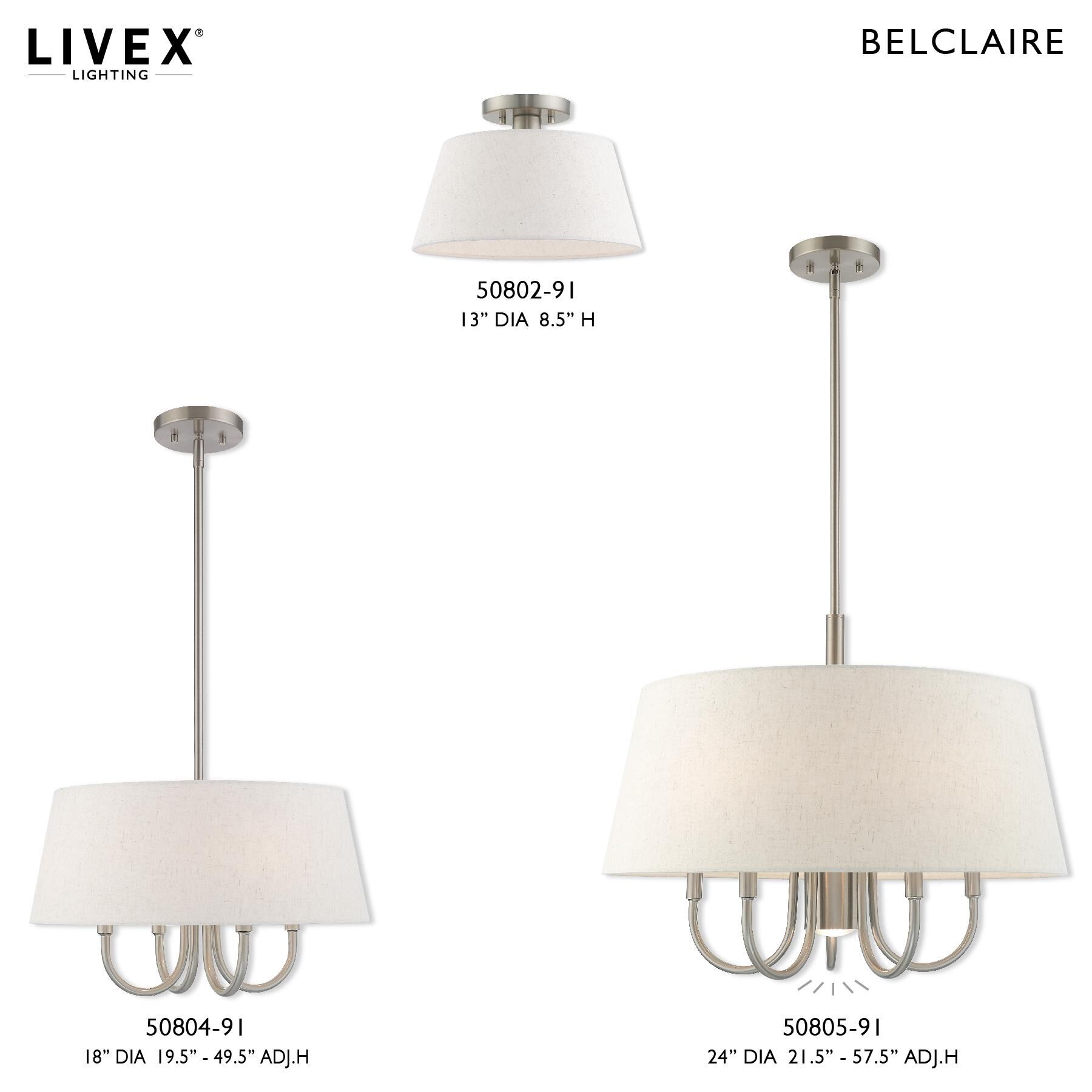 Shown in Brushed Nickel finish and Hand Crafted Oatmeal Fabric Hardback shade