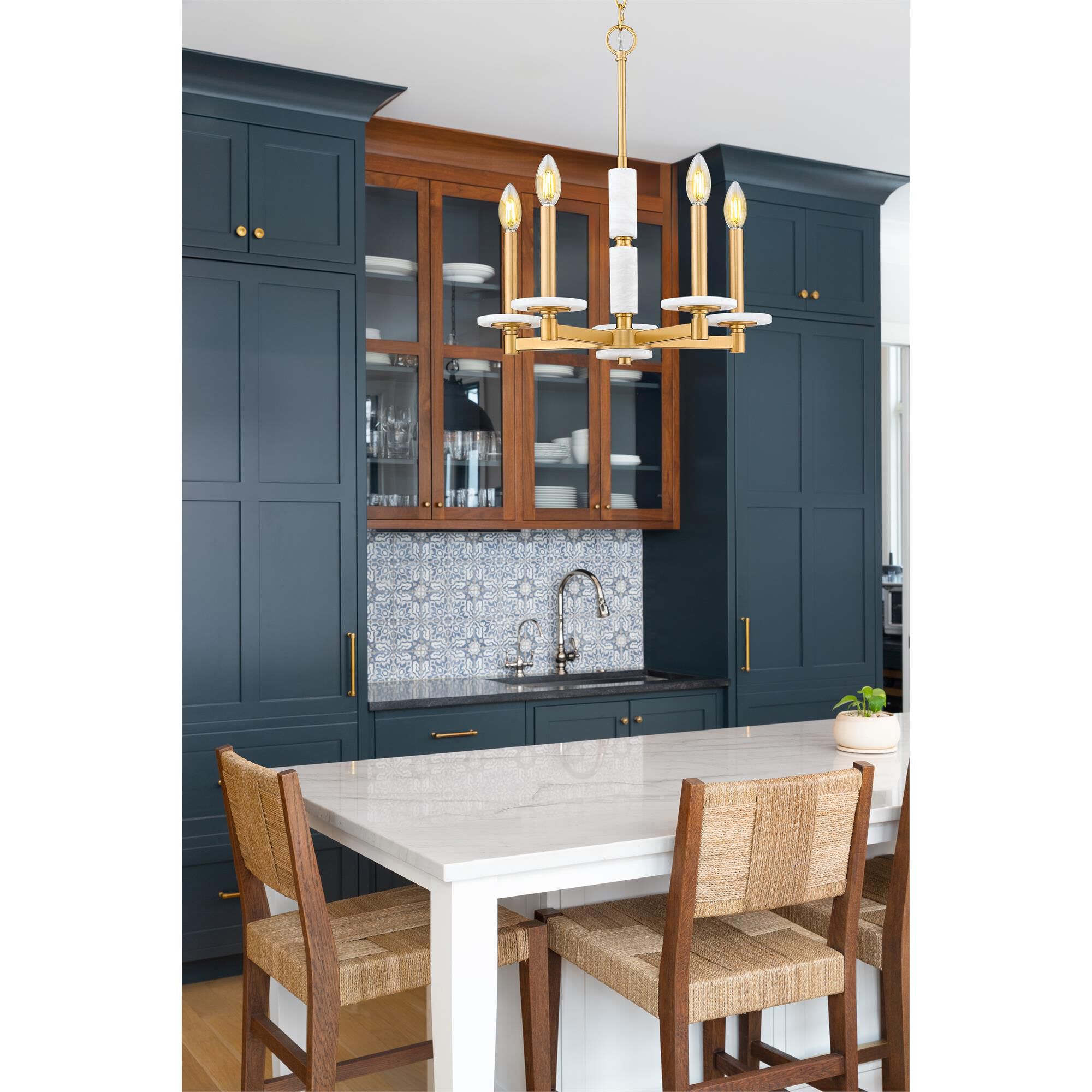Shown in Modern Gold finish and Alabaster glass and Alabaster shade