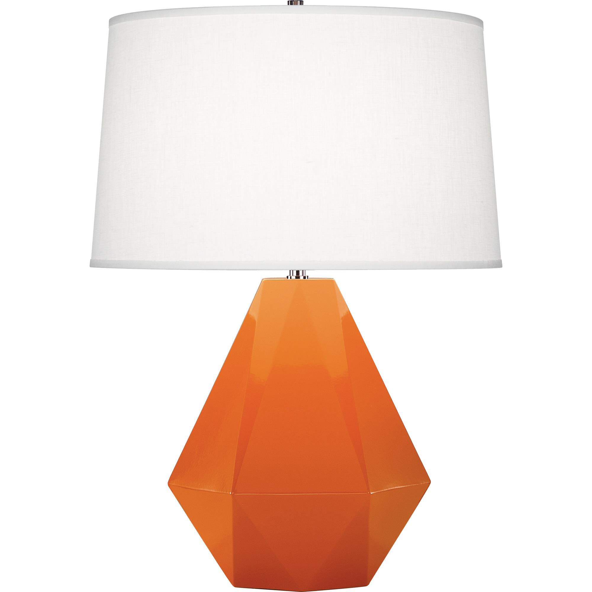 Shown in Pumpkin Glazed Ceramic With Polished Nickel Accents finish and Oyster Linen shade