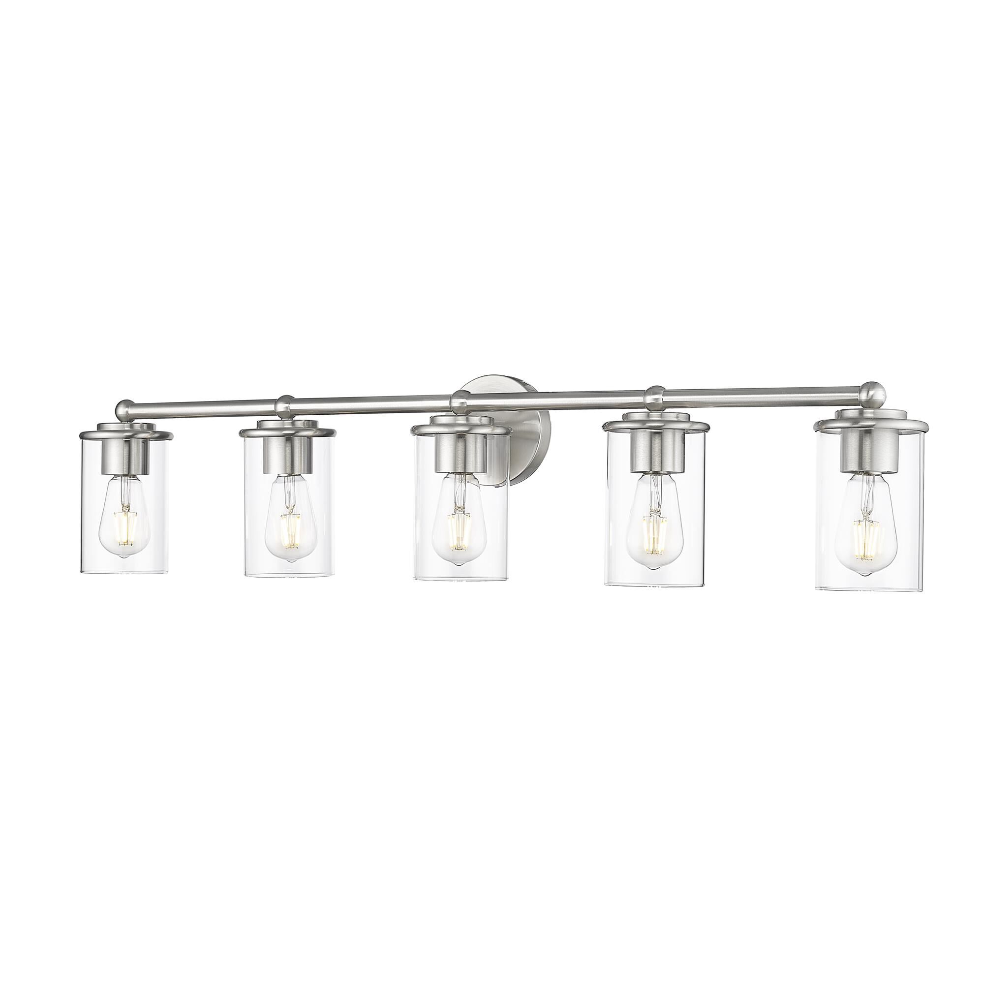 Shown in Brushed Nickel finish and Clear glass and Clear shade