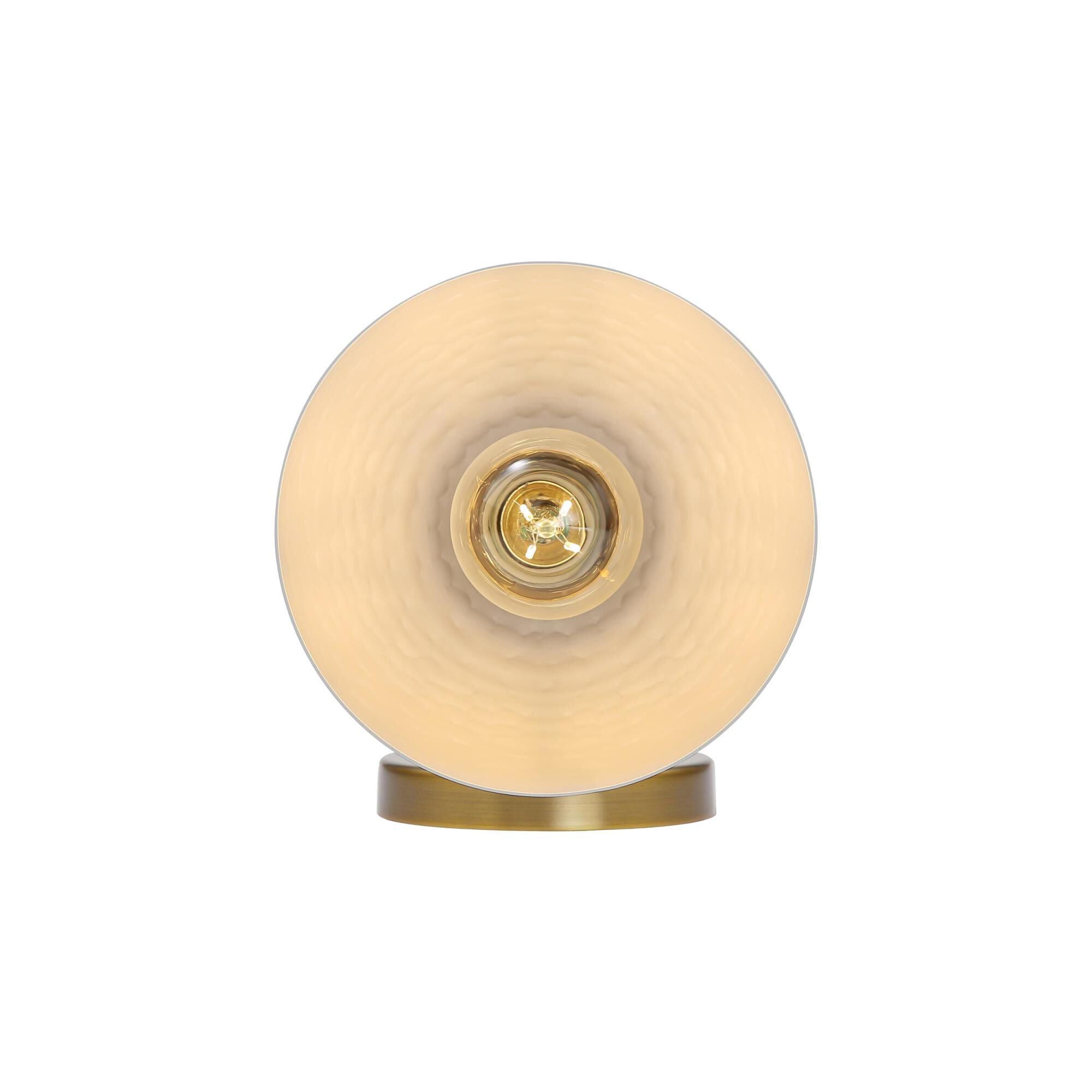 Shown in Modern Brass finish and Matte White shade