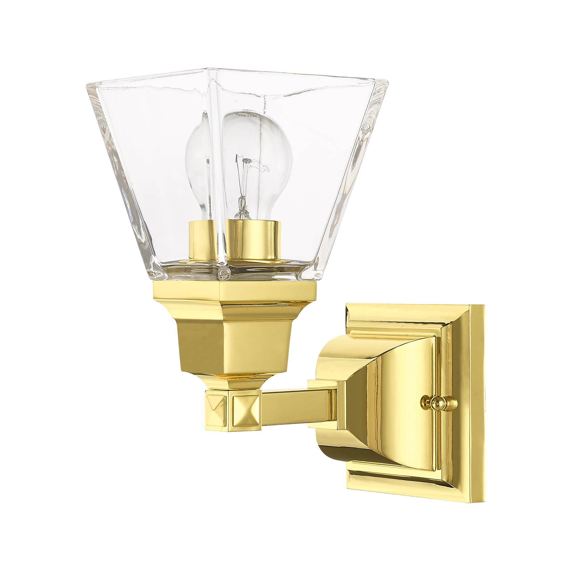 Shown in Polished Brass finish and Clear glass and Clear Glass shade