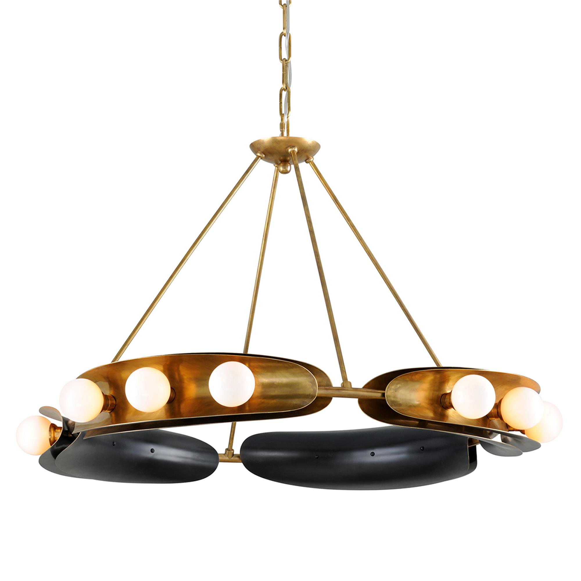 Shown in Vintage Brass finish and Opal White glass and Bronze accent