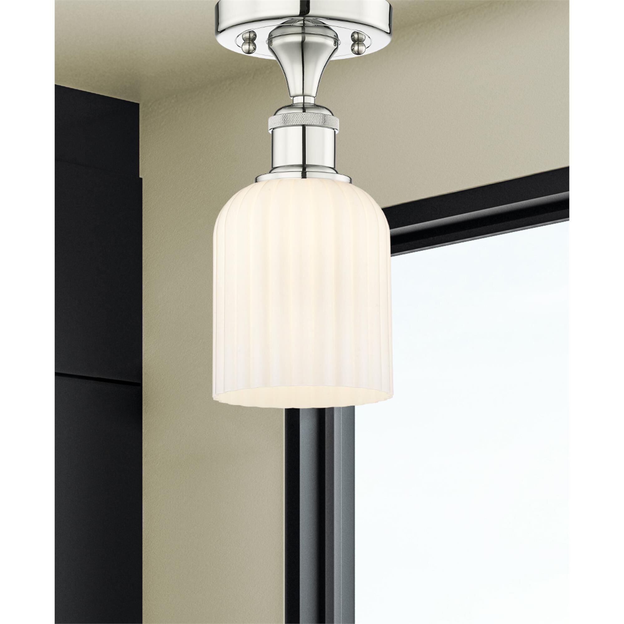 Shown in Polished Nickel finish and Gloss White glass