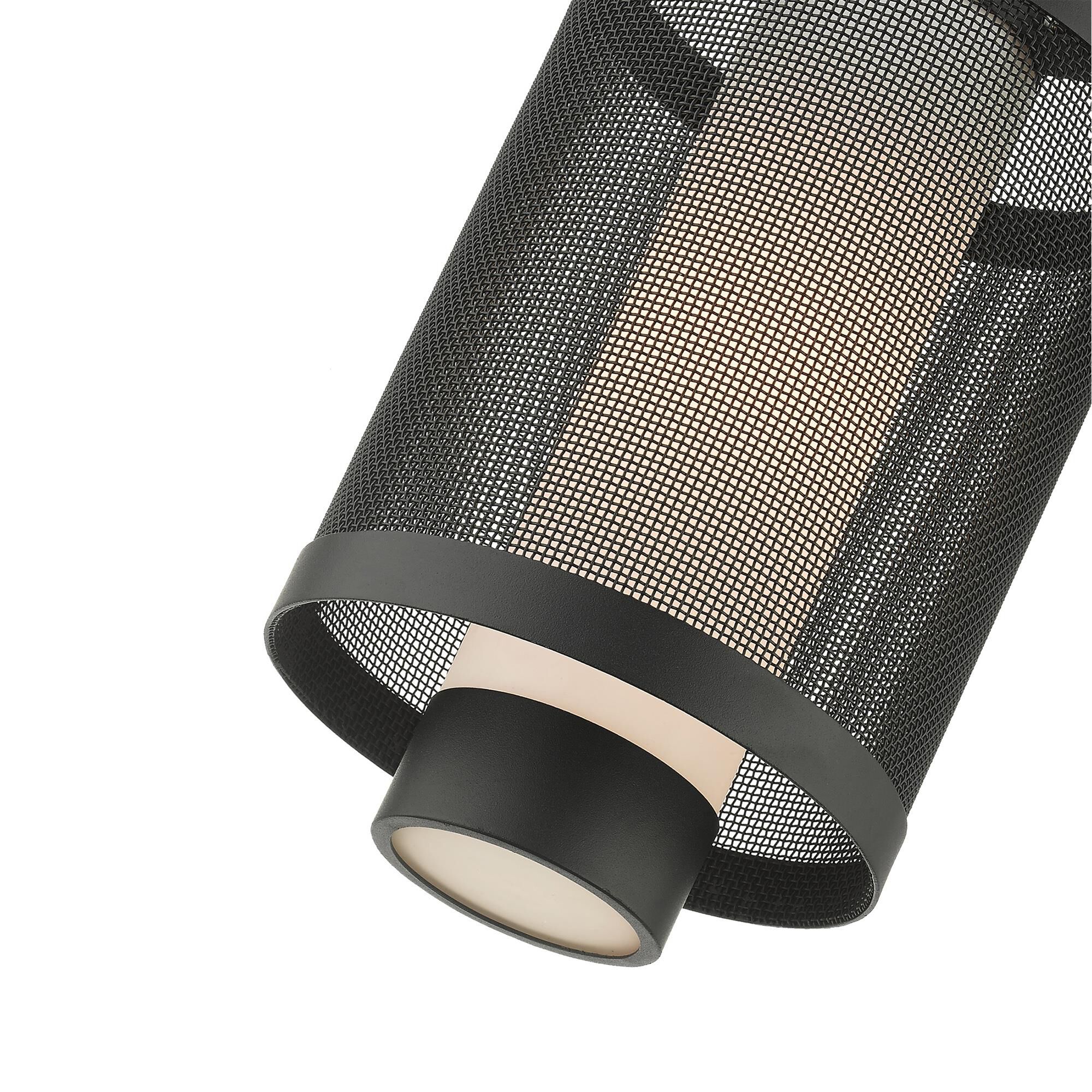 Shown in Textured Black finish and Textured Black Stainless Steel Mesh With Satin Opal White glass and Textured Black Stainless Steel Mesh With Satin Opal White Glass shade