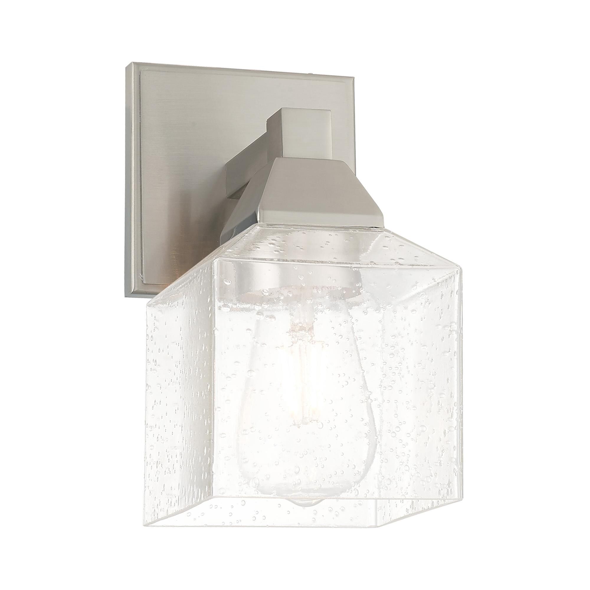 Shown in Brushed Nickel finish and Hand Blown Clear Seeded glass