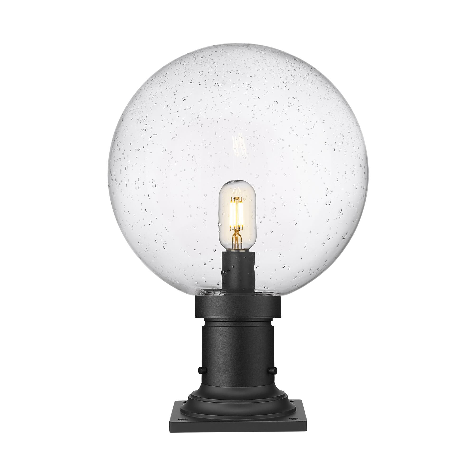 Shown in Matte Black finish and Clear Seedy glass