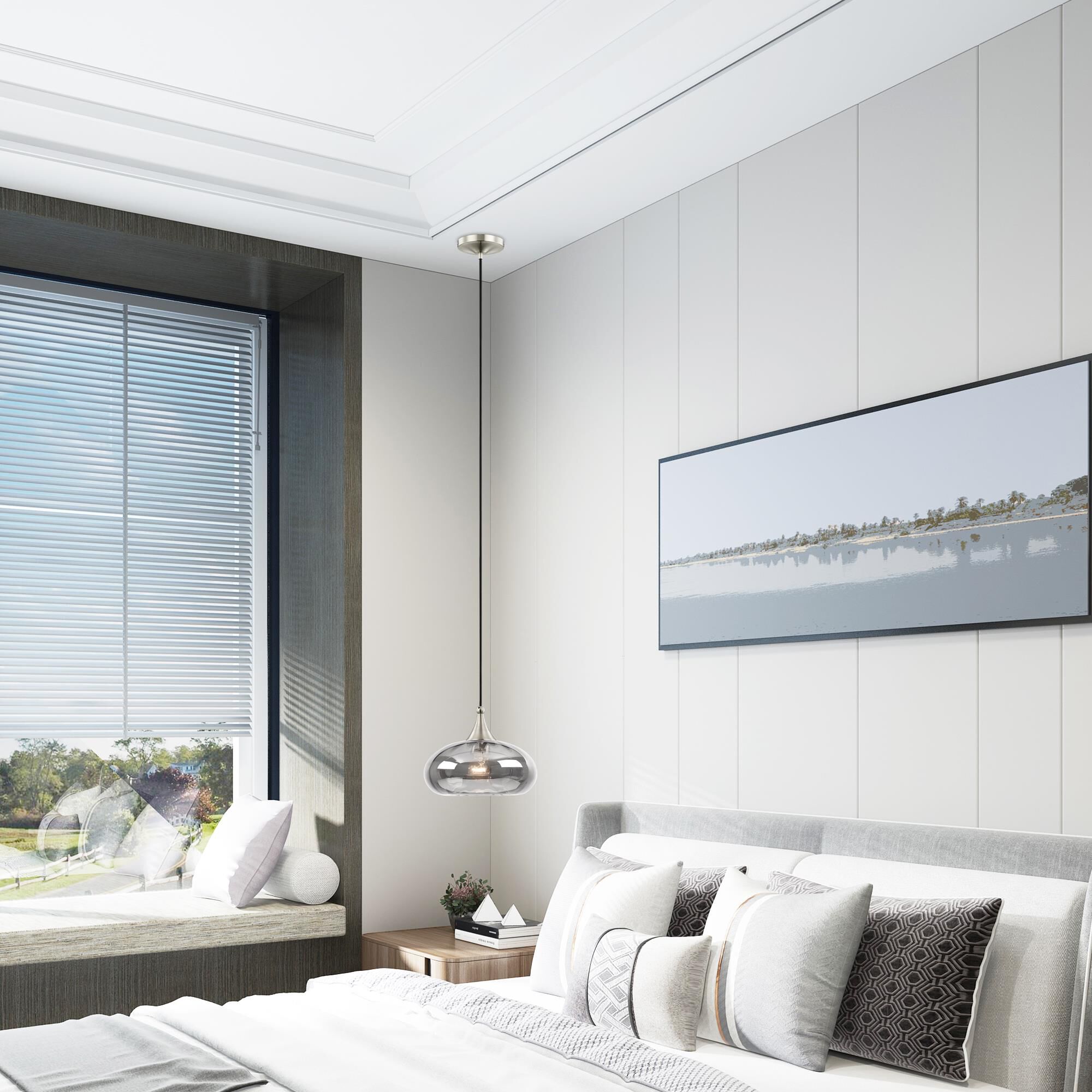 Shown in Brushed Nickel finish and Smoke glass