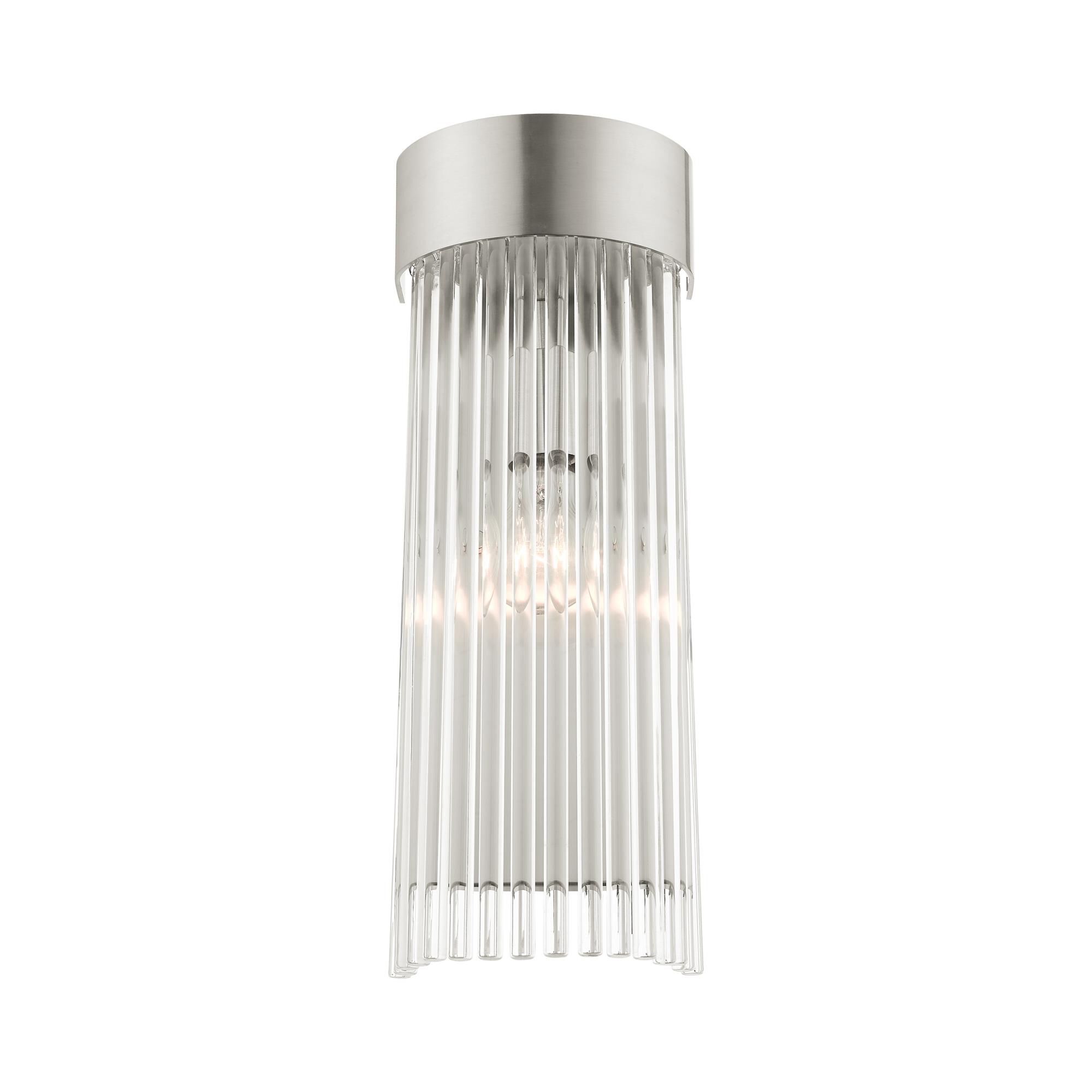 Shown in Brushed Nickel finish and Brushed Nickel Drum Shade With Clear Crystal Rods glass and Brushed Nickel Drum  With Clear Crystal Rods shade