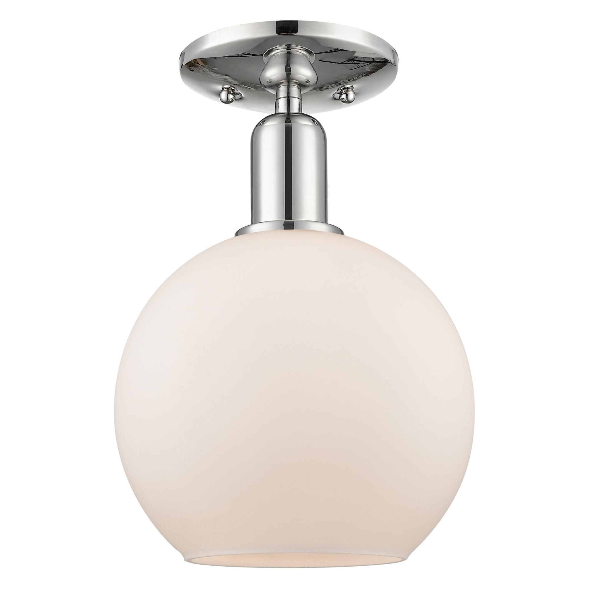 Shown in Polished Nickel finish and Matte White glass