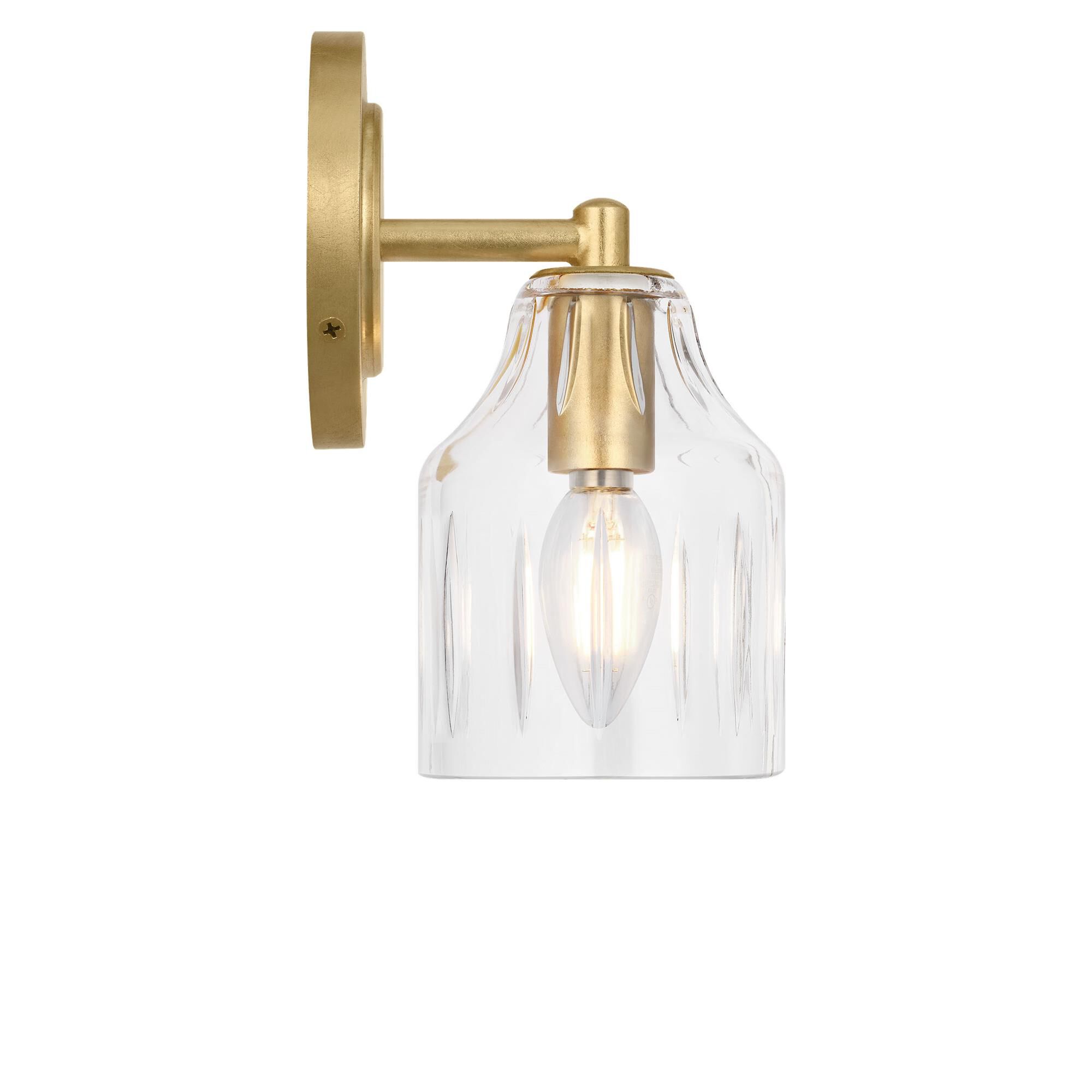 Shown in Gild finish and Hand Cut Clear glass