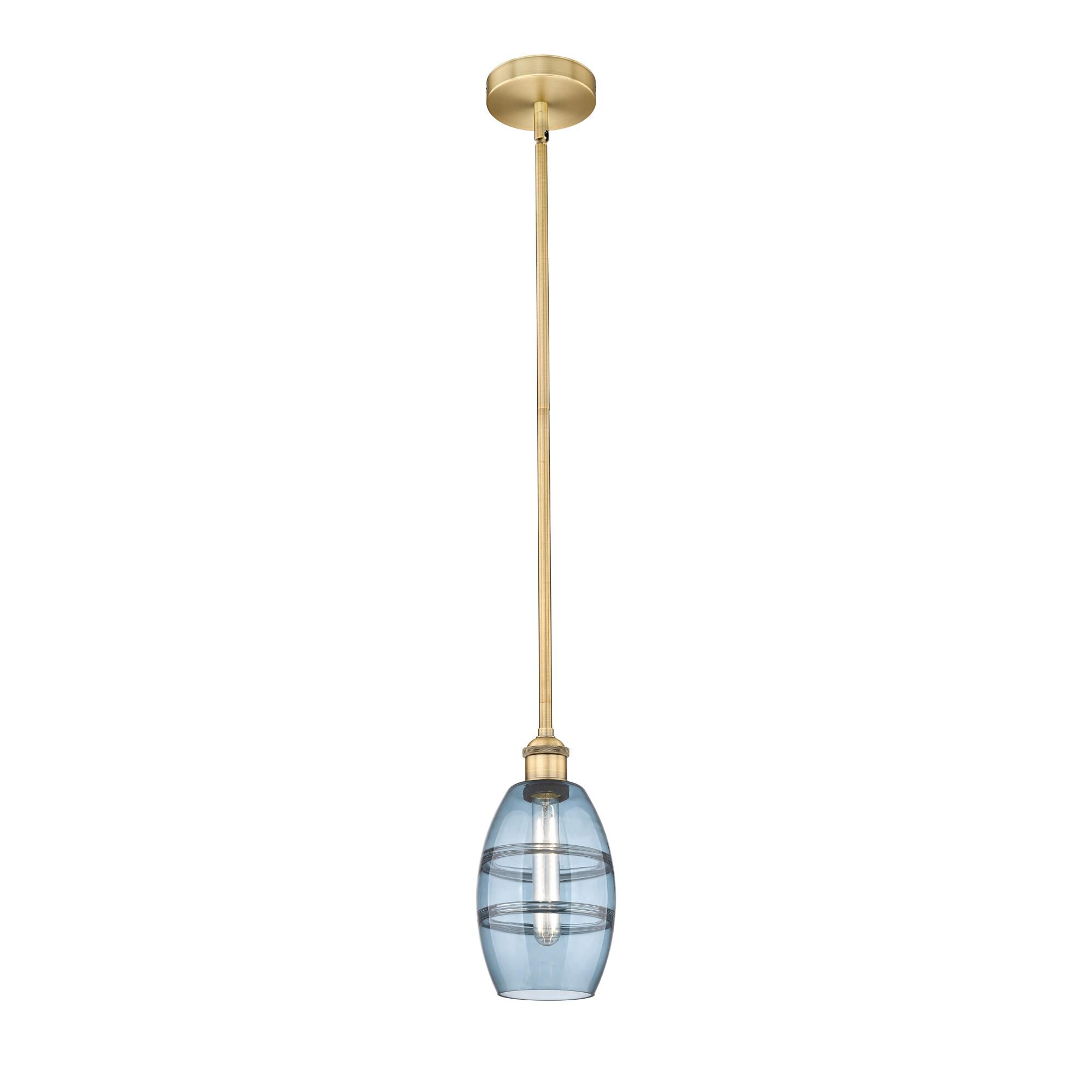 Shown in Brushed Brass finish and Princess Blue glass