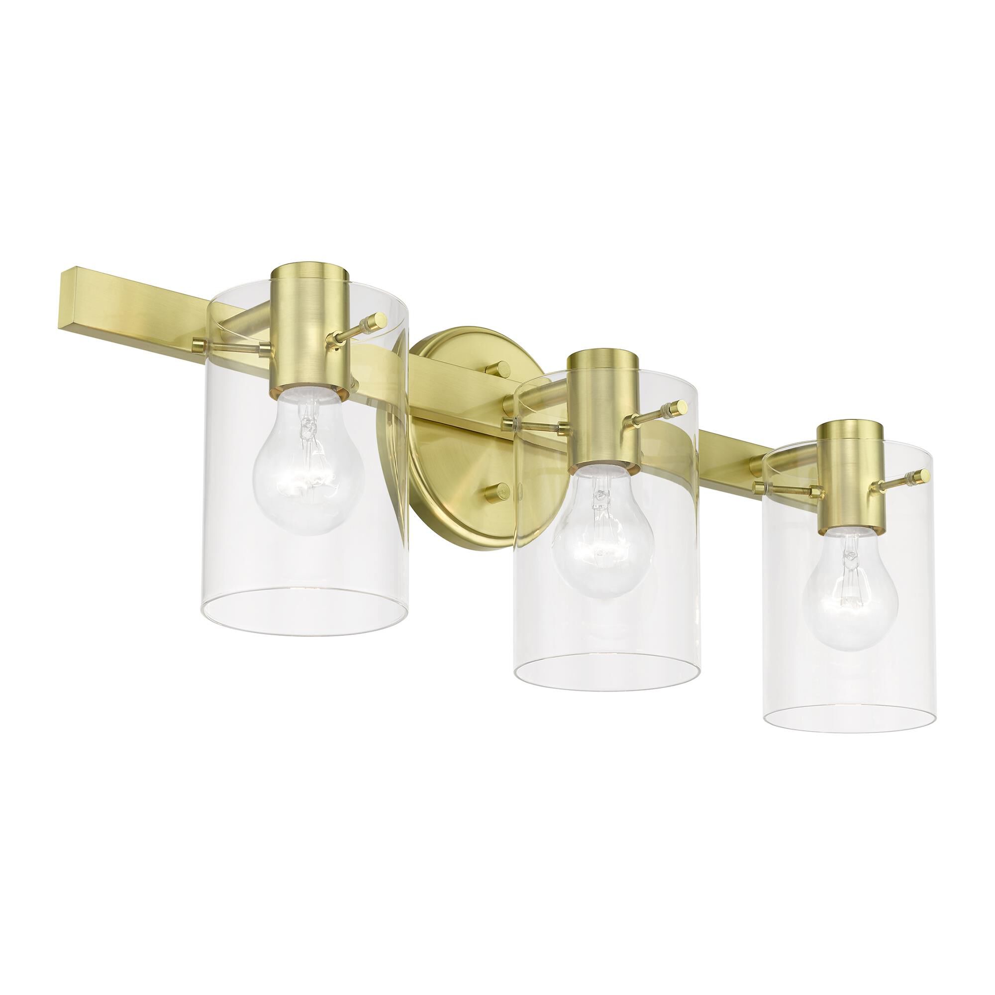 Shown in Satin Brass finish and Clear glass