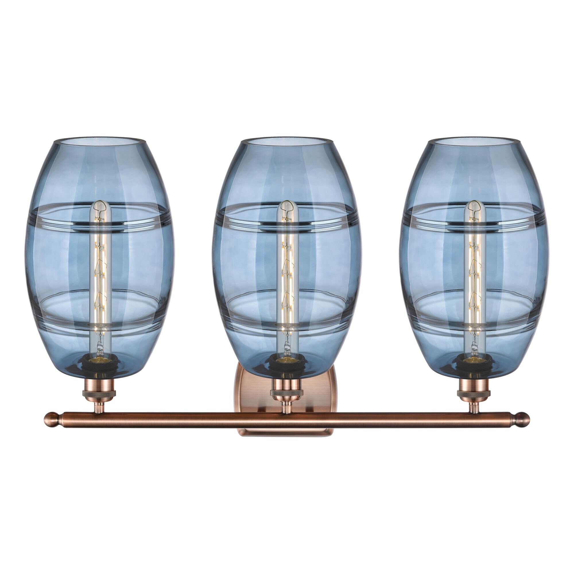 Shown in Antique Copper finish and Princess Blue glass