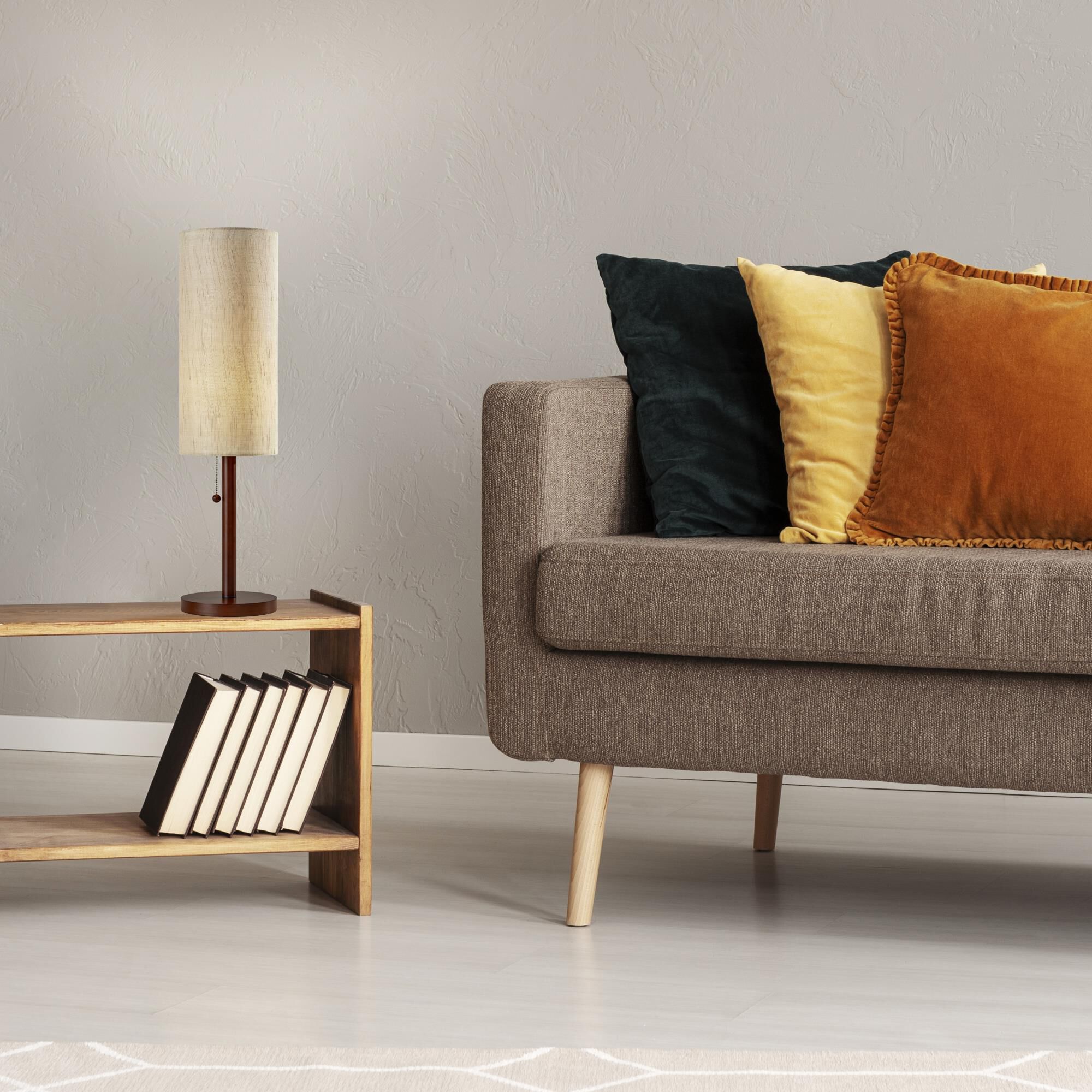 Shown in Walnut Eucalyptus Wood finish and White shade