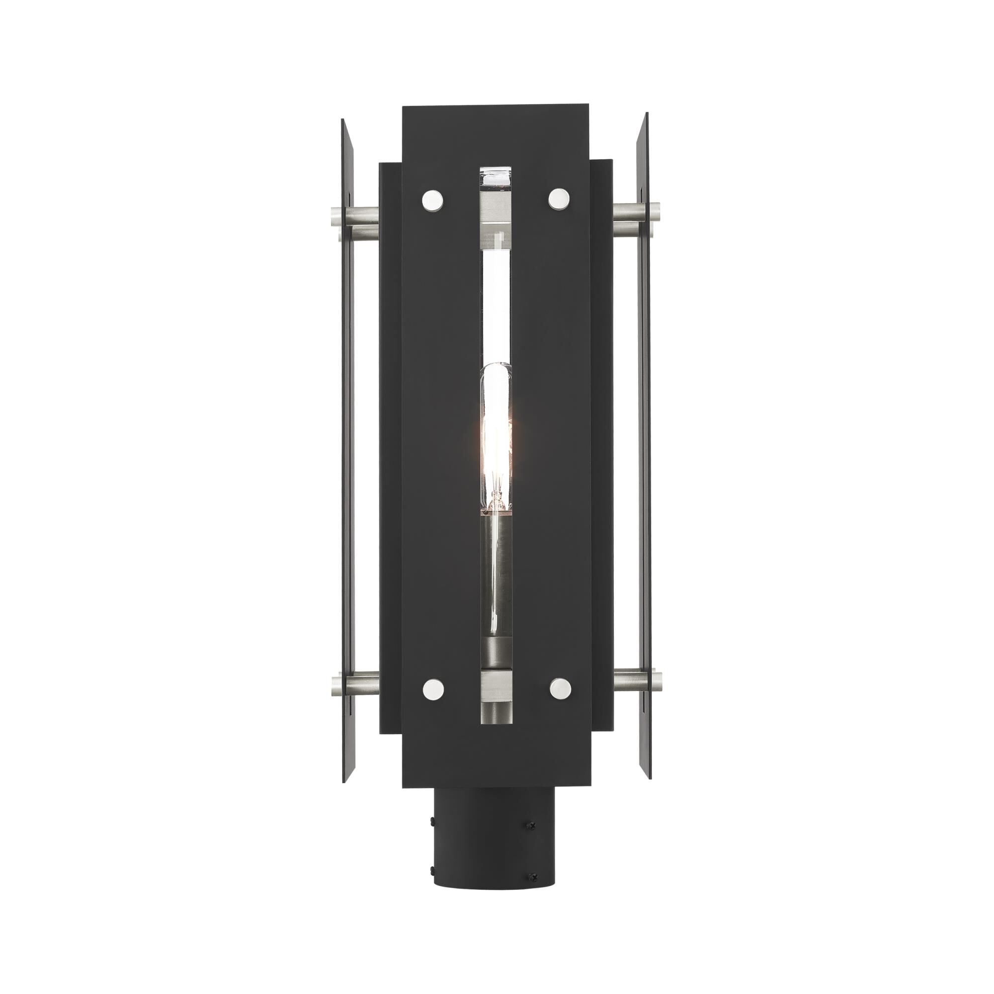 Shown in Black With Brushed Nickel Accents finish and Clear glass and Clear Glass shade