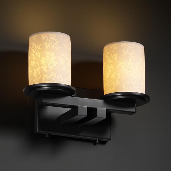 Shown in Matte Black finish and Leaf glass and Cylinder with Flat Rim (POR) shade 