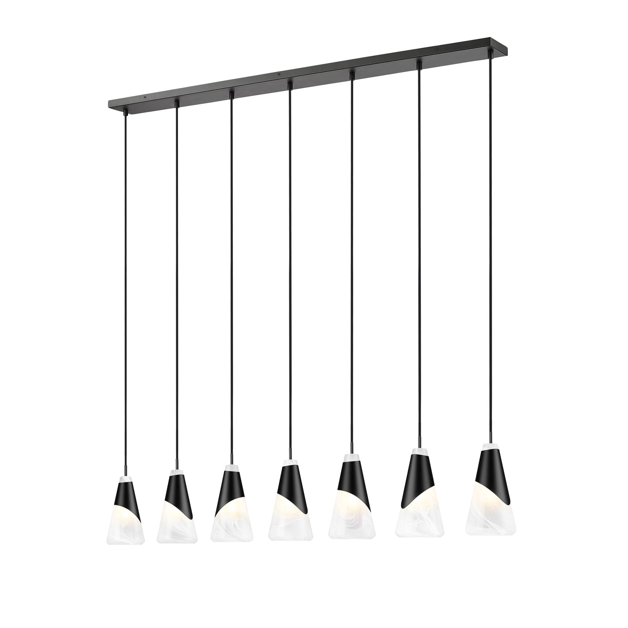 Shown in Matte Black finish and White Swirl glass and White Swirl shade