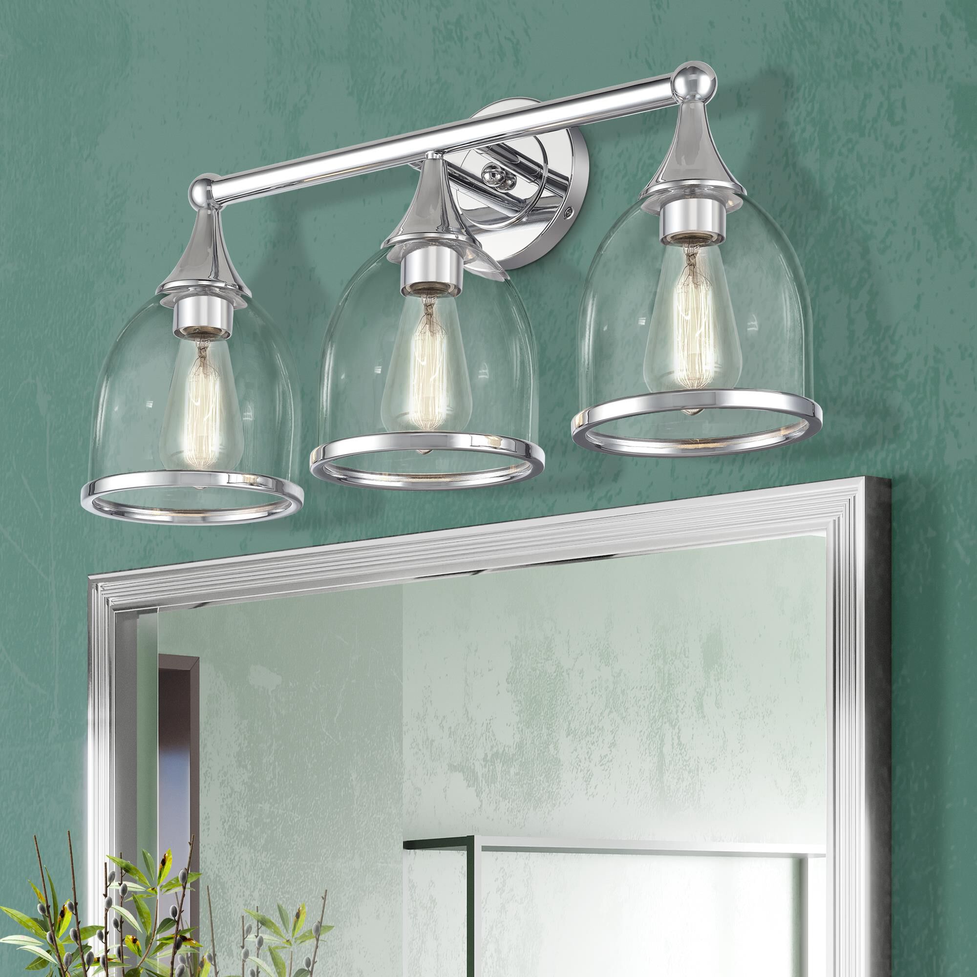 Shown in Polished Chrome finish and Mouth Blown Clear glass